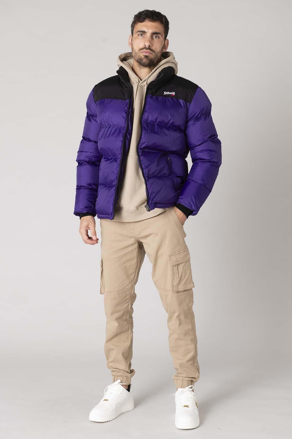 Purple down jacket with black shoulders - Image n°1