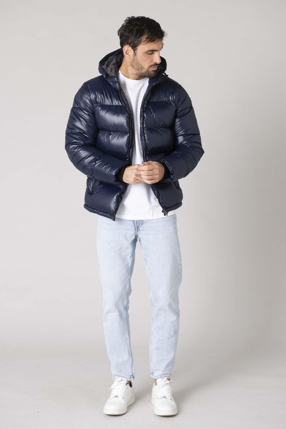 Men's navy blue nylon down jacket - Image n°3