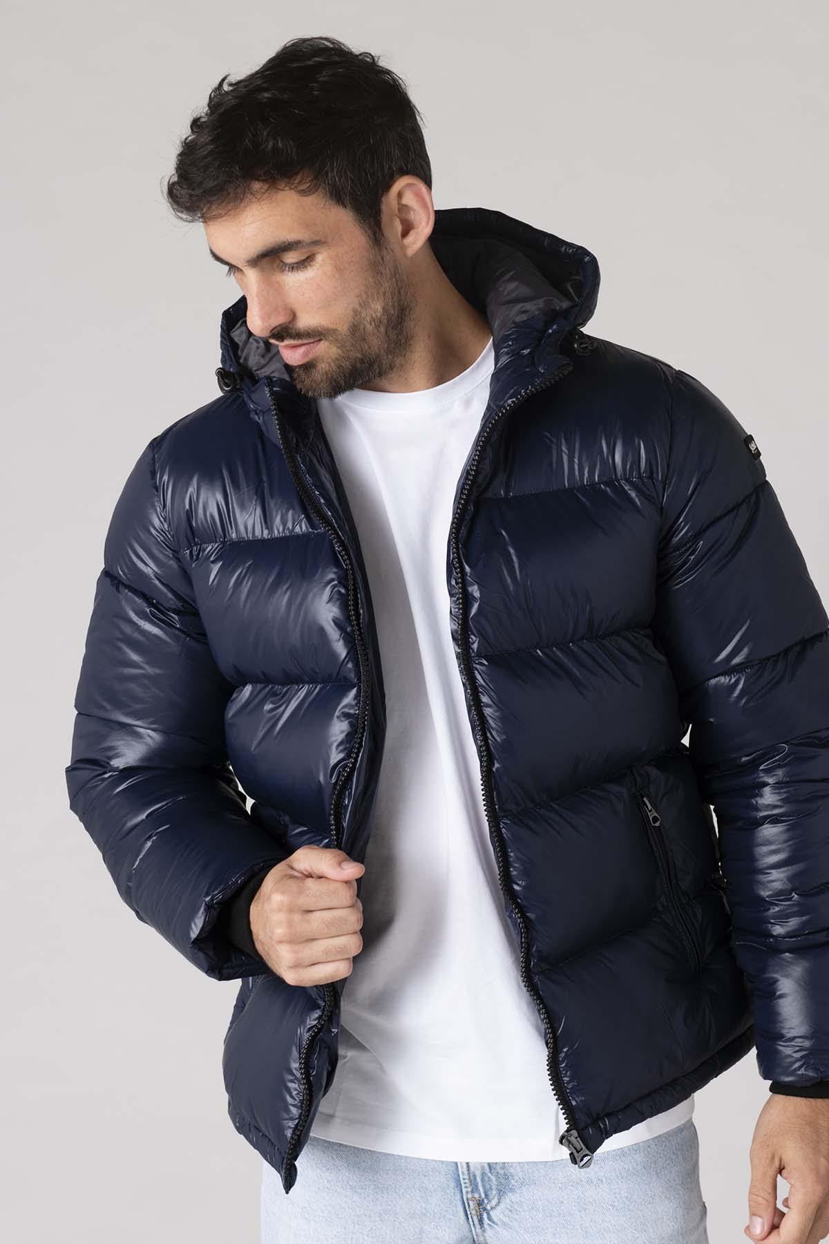 Men's navy blue nylon down jacket - Image n°4