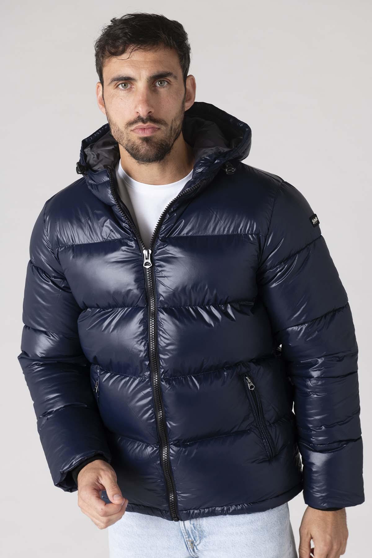 Men's navy blue nylon down jacket - Image n°1