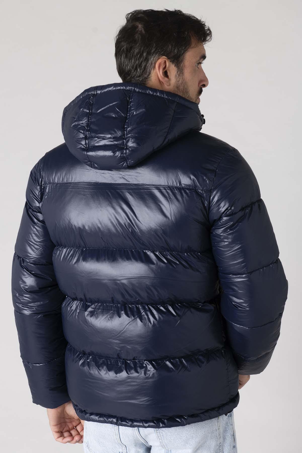 Men's navy blue nylon down jacket - Image n°2