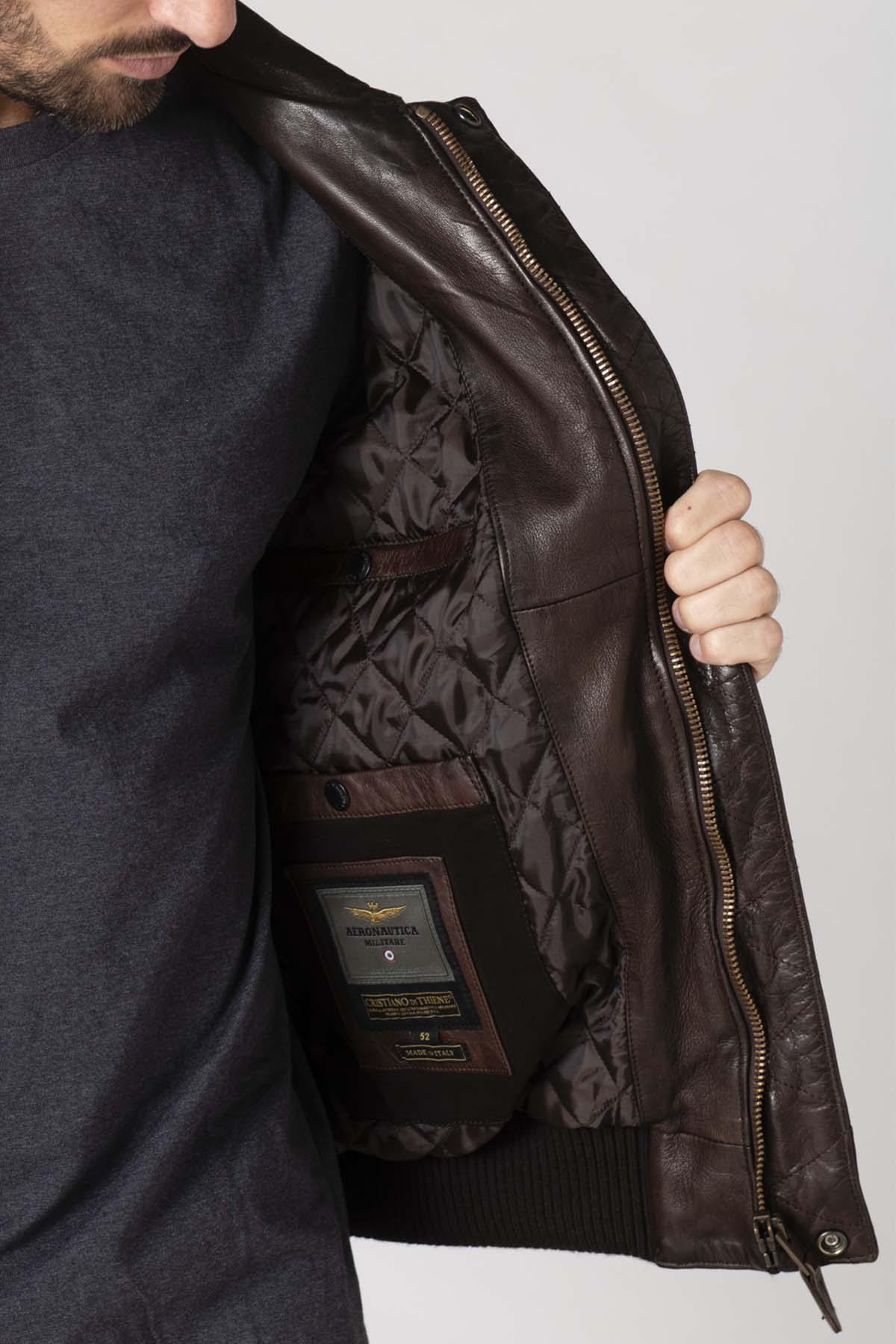 Leather bomber jacket with patches - Image n°6