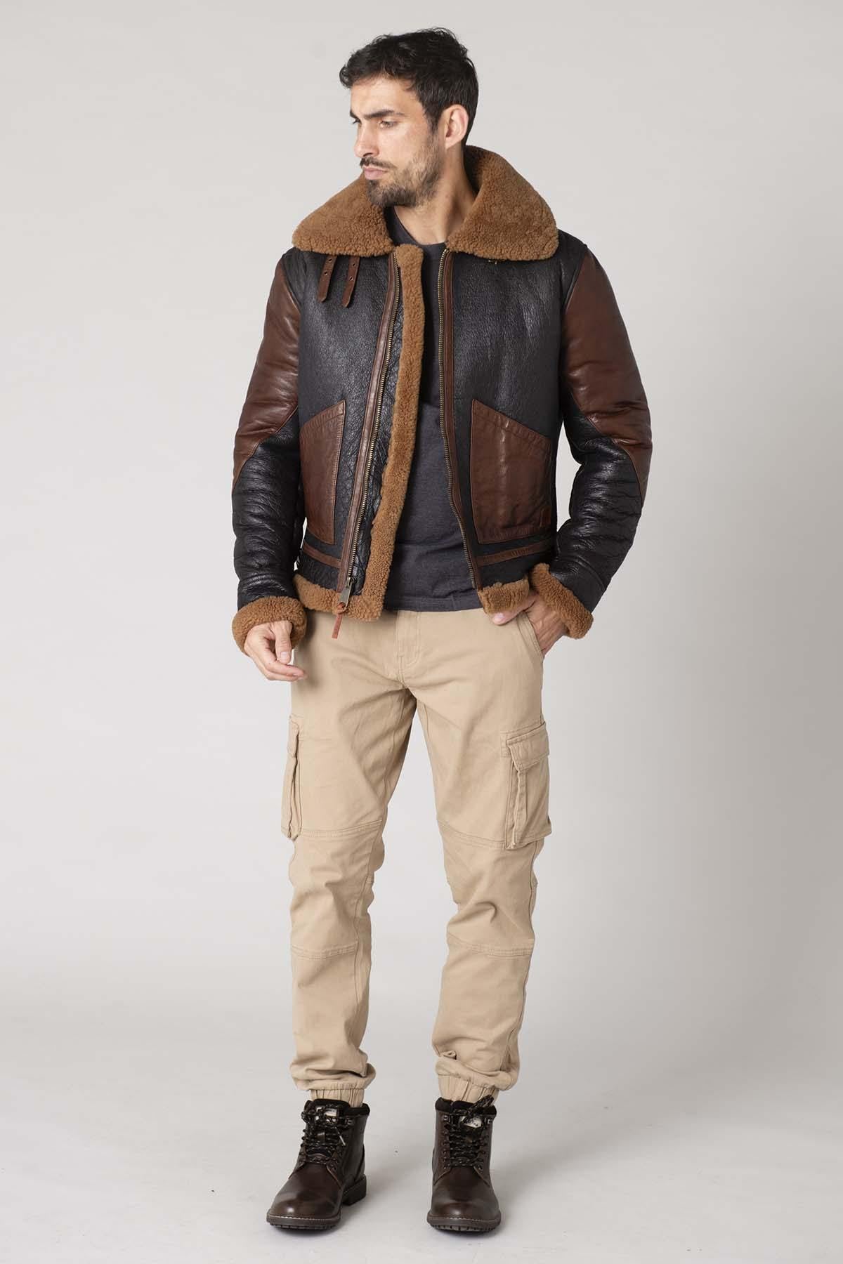 Bomber jacket in aged effect shearling - Image n°6