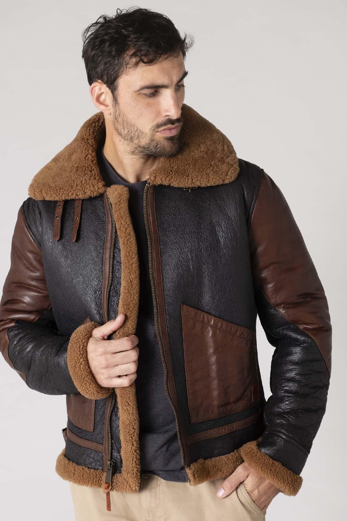 Bomber jacket in aged effect shearling - Image n°3