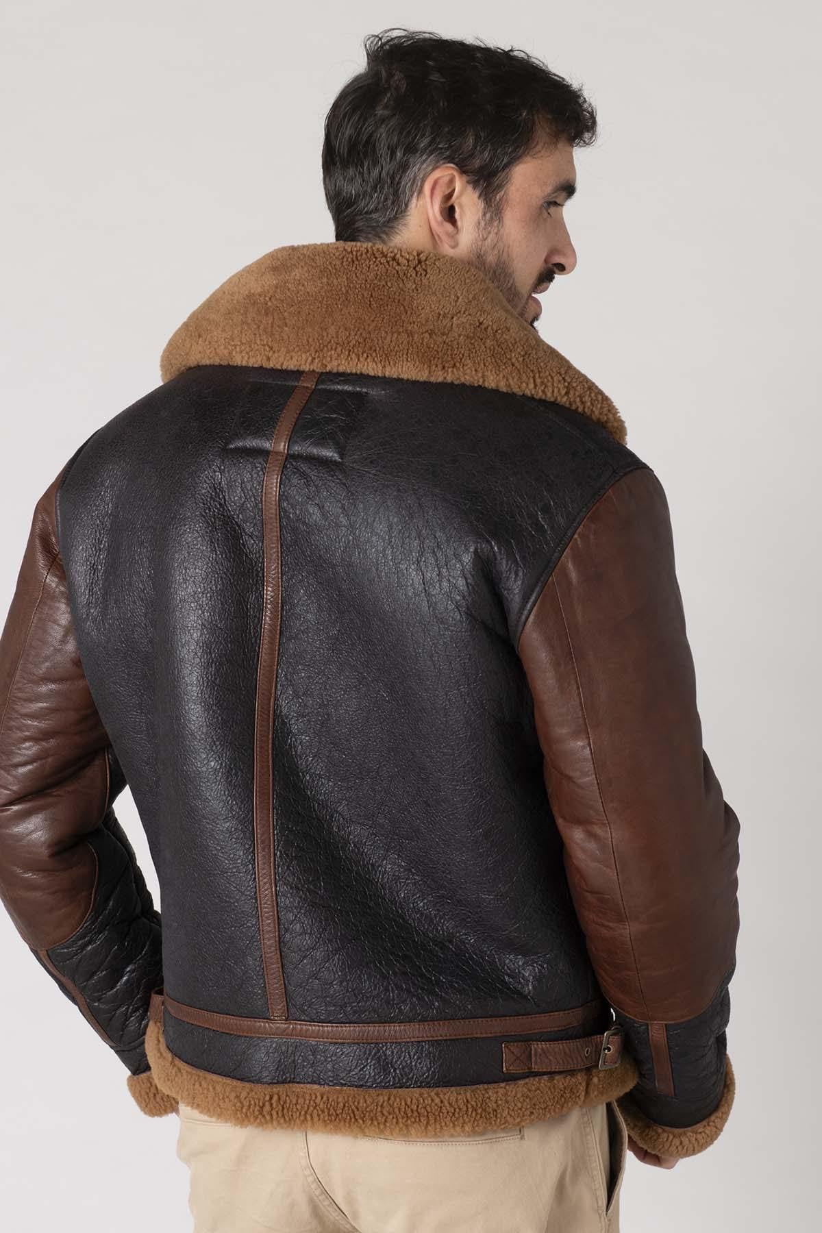 Bomber jacket in aged effect shearling - Image n°3