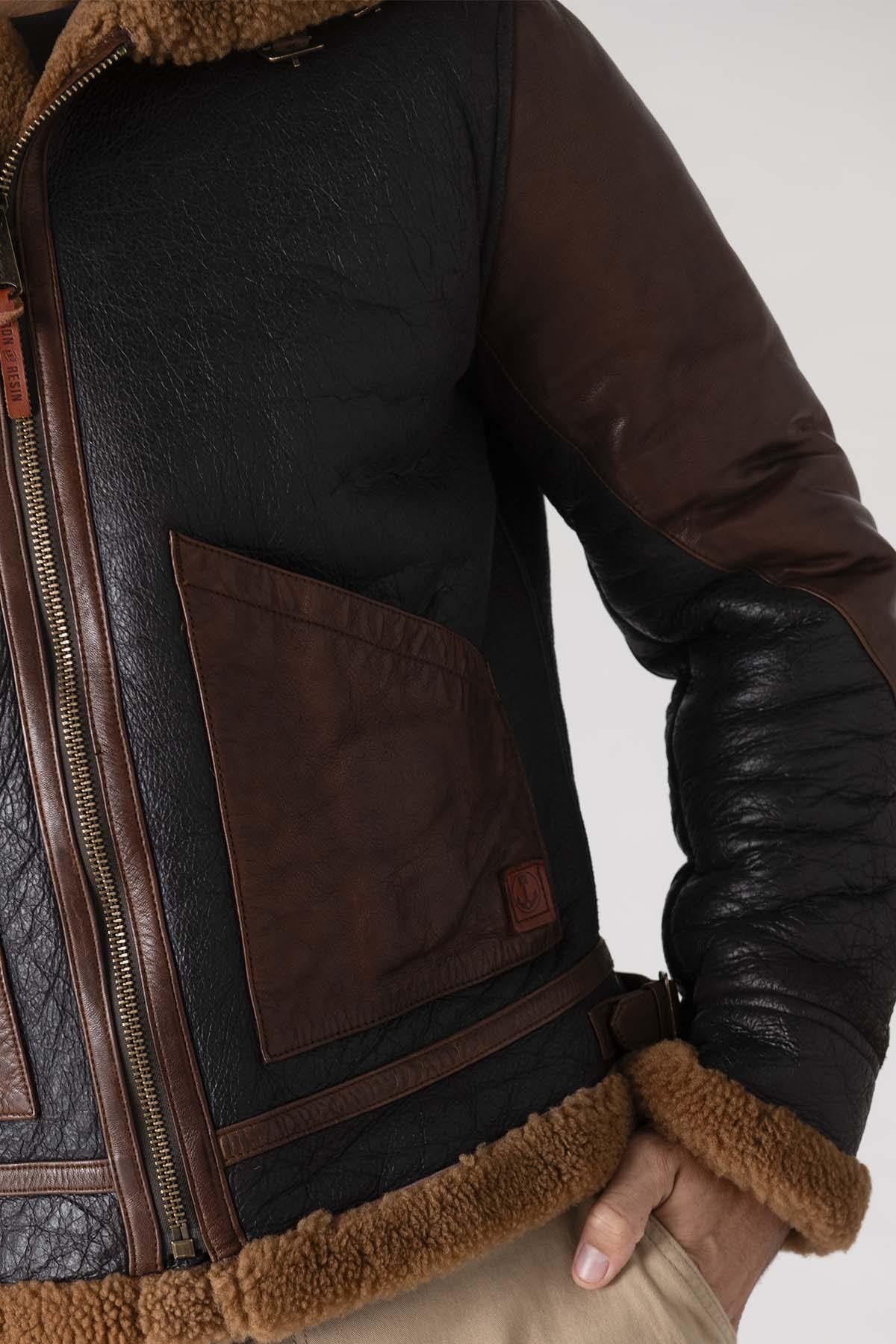 Bomber jacket in aged effect shearling - Image n°6