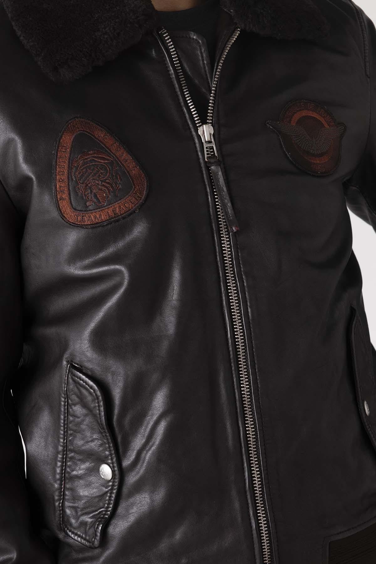 Men's dark brown leather bomber jacket - Image n°6