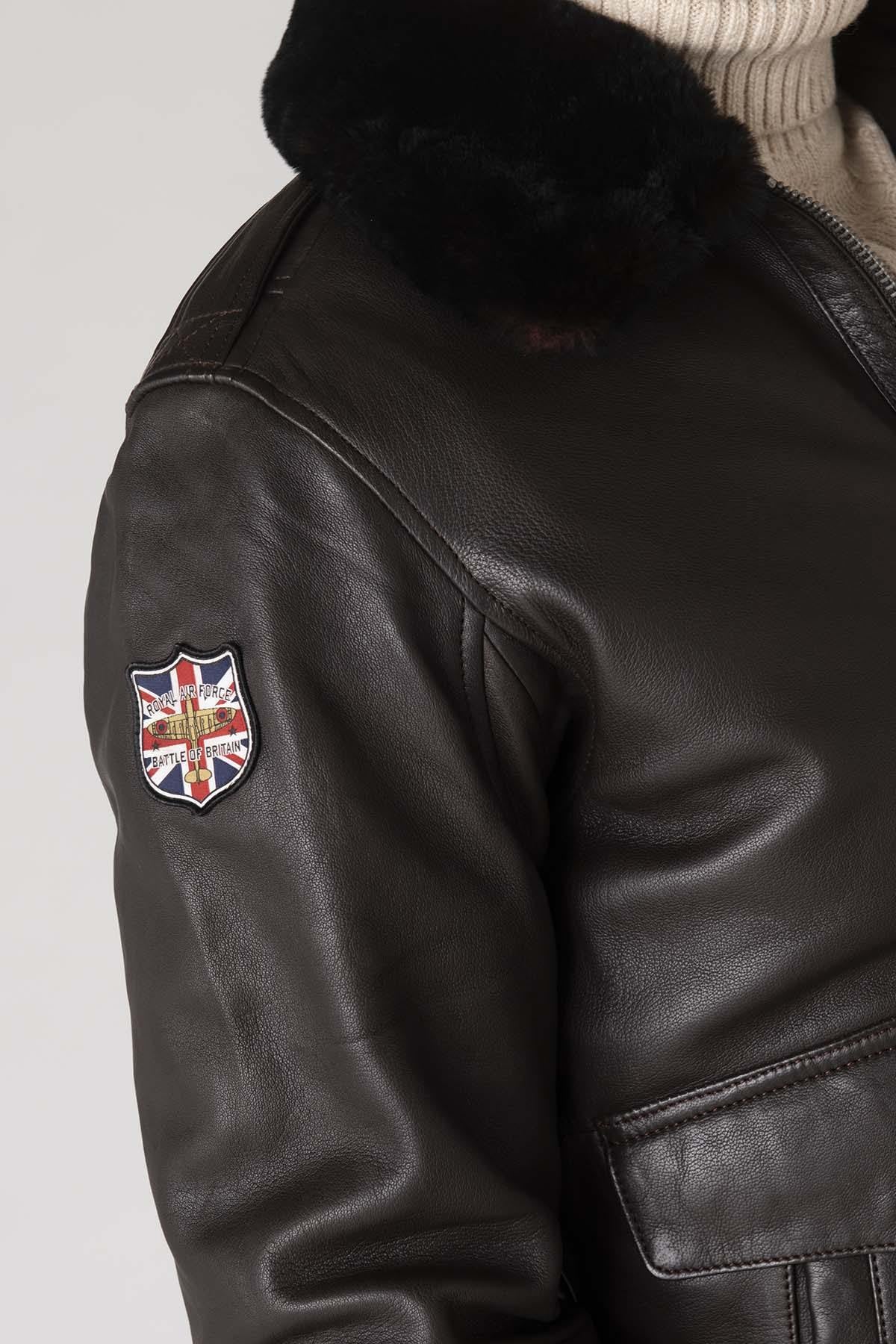 Men's dark brown leather bomber jacket - Image n°4