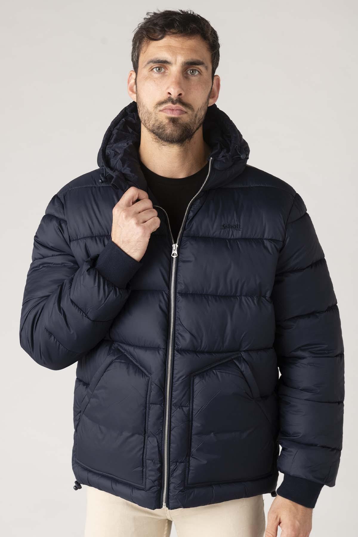 Navy blue recycled nylon down jacket - Image n°1