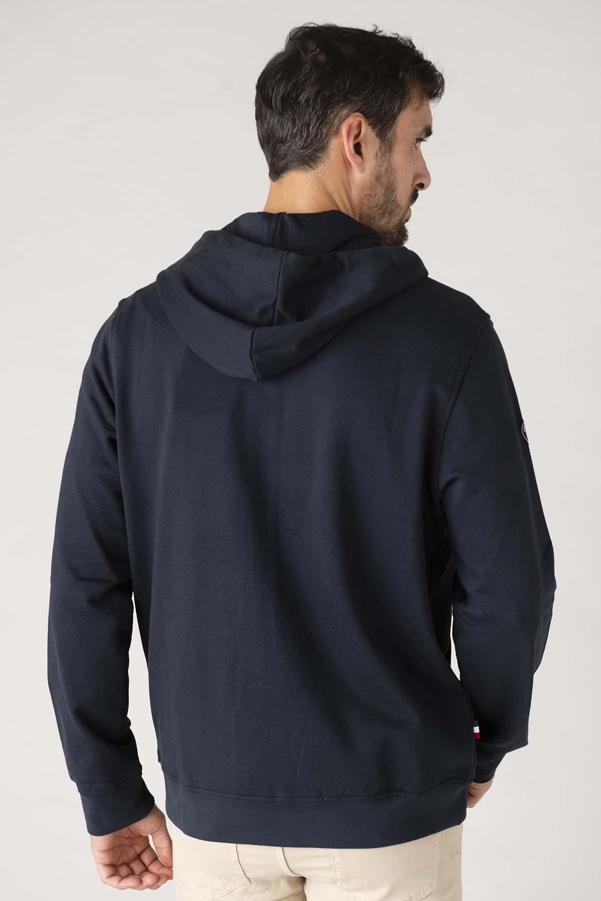 Navy blue cotton hooded sweatshirt with zipper - Image n°4