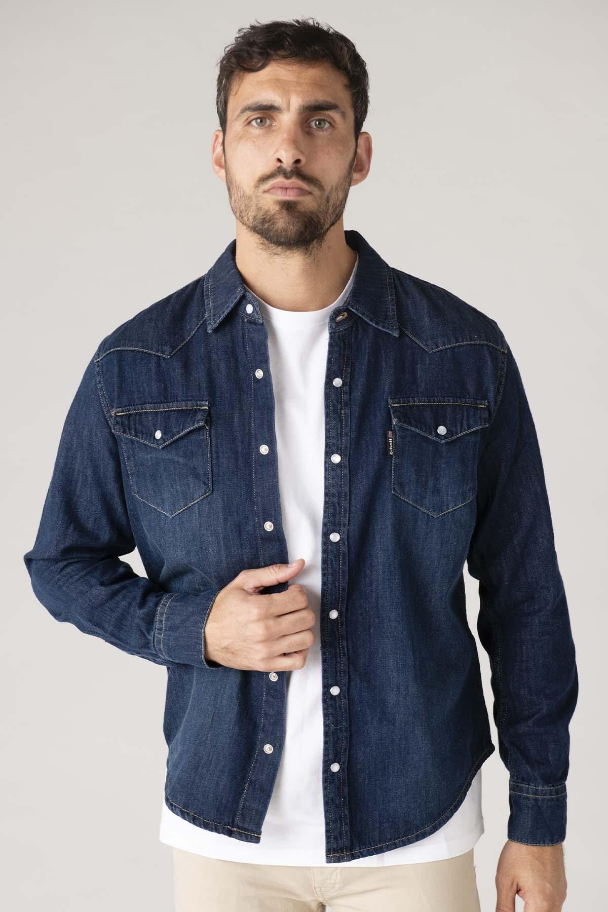 Blue denim cotton shirt - Image n°1