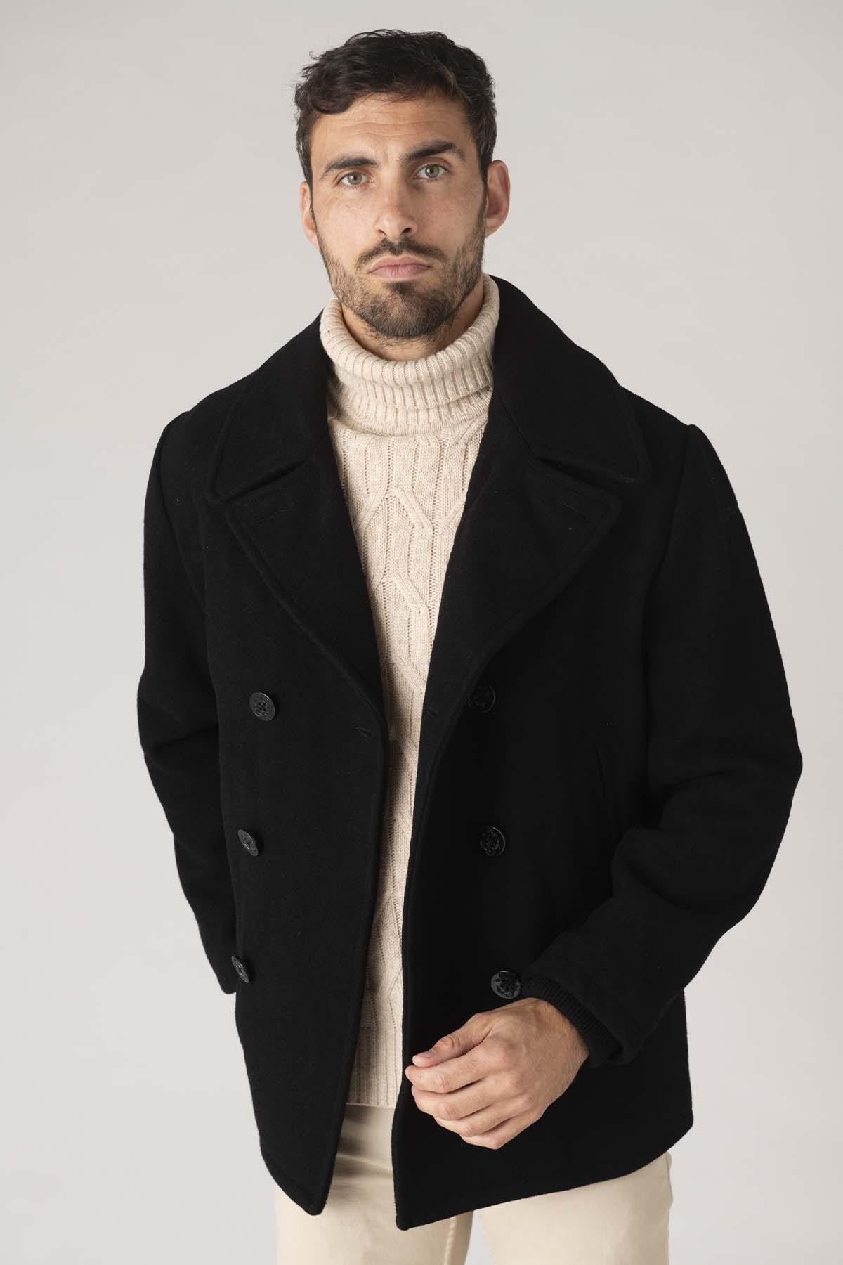 Black wool peacoat for men - Image n°7