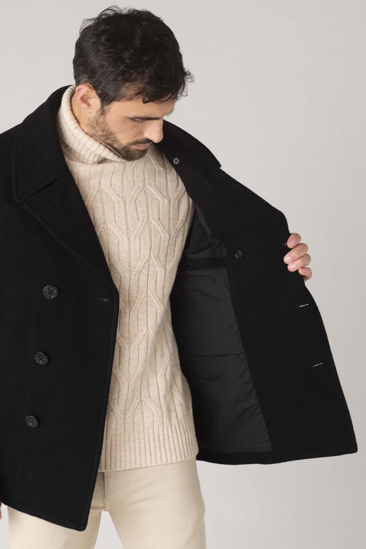 Black wool peacoat for men - Image n°5