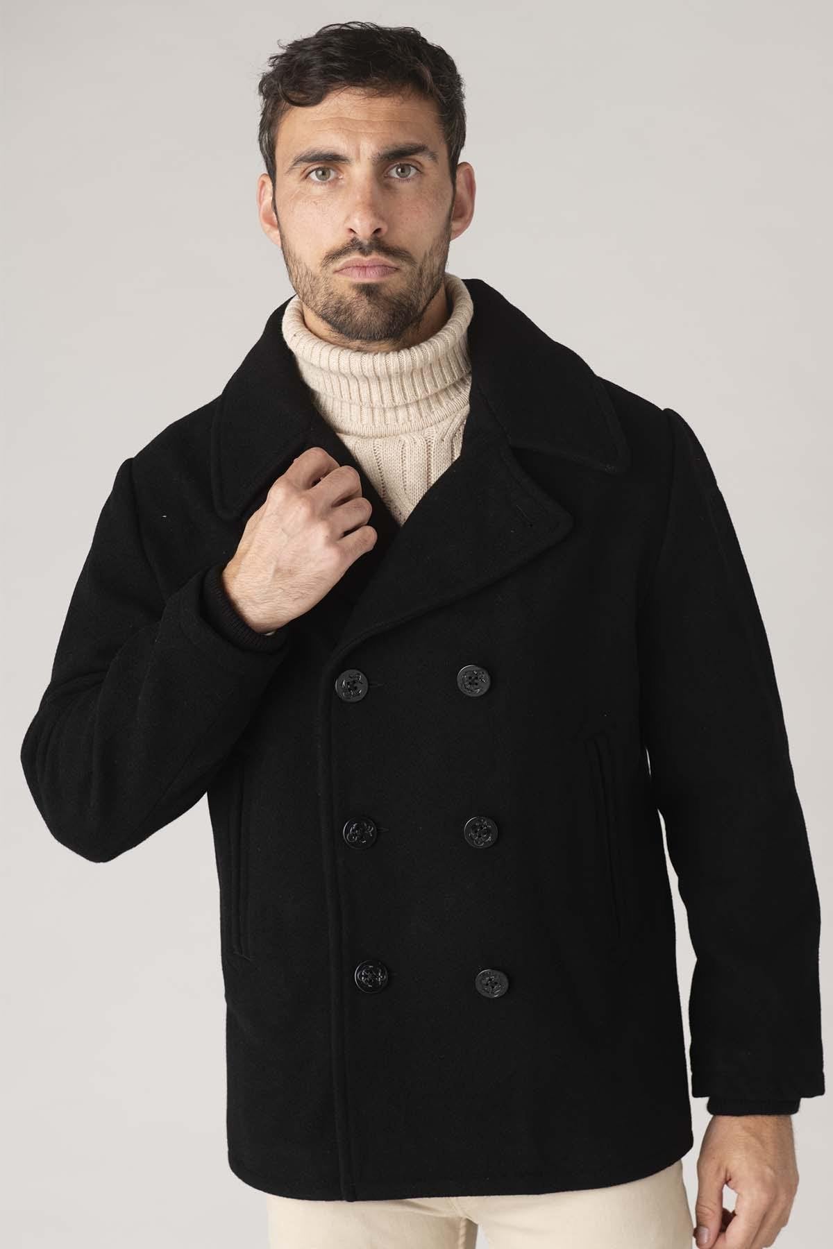 Black wool peacoat for men - Image n°1