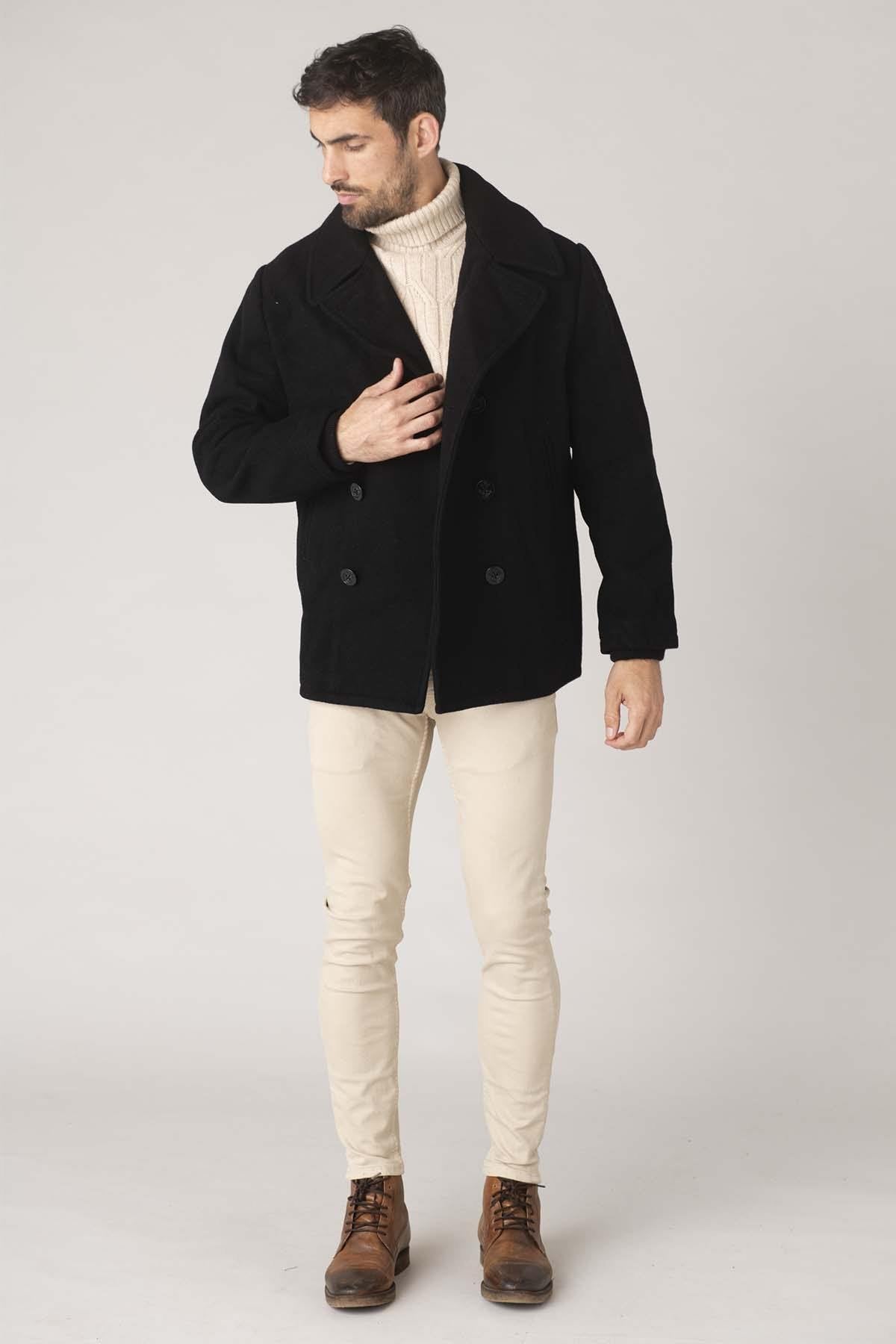 Black wool peacoat for men - Image n°2