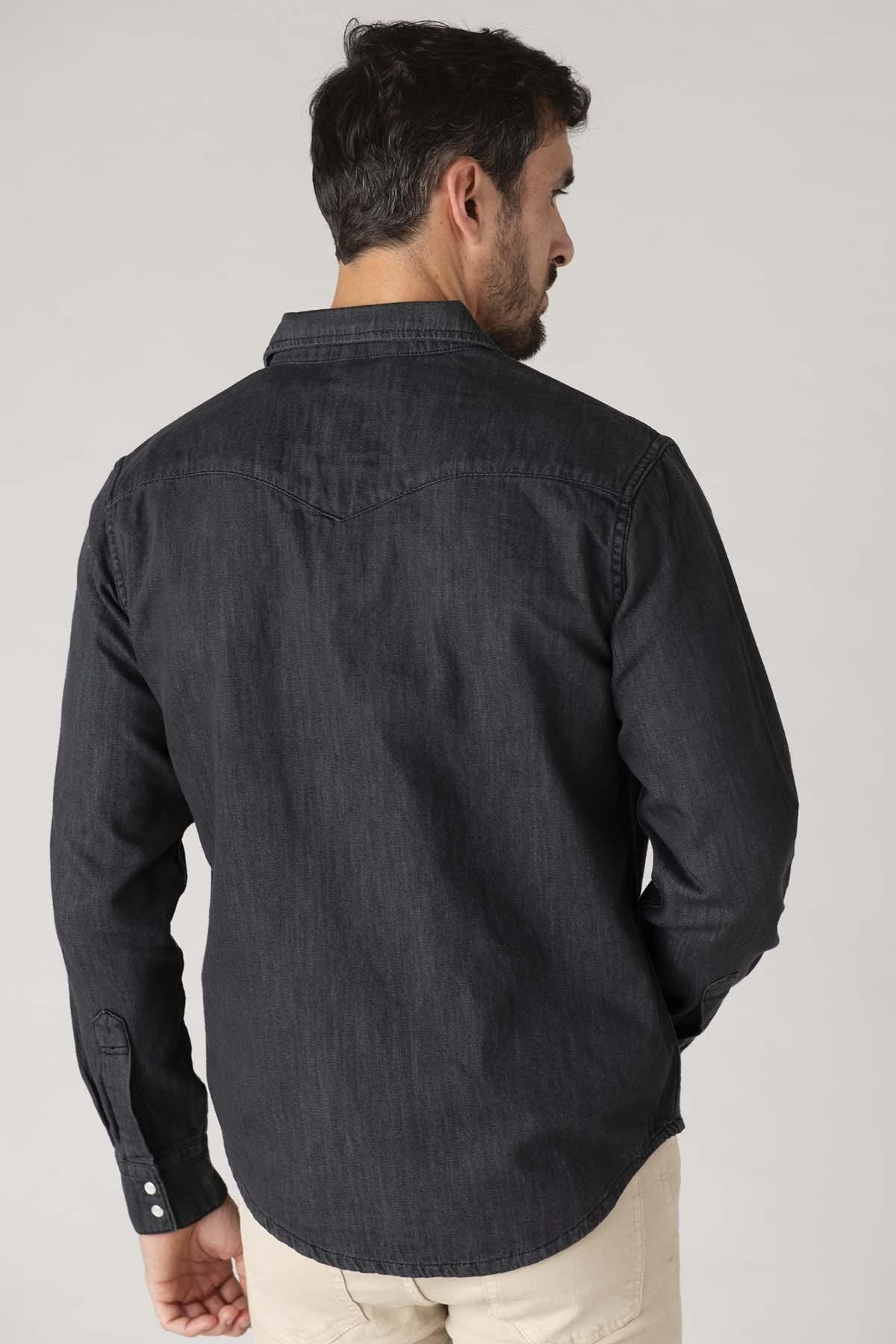 Gray denim cotton shirt - Image n°5