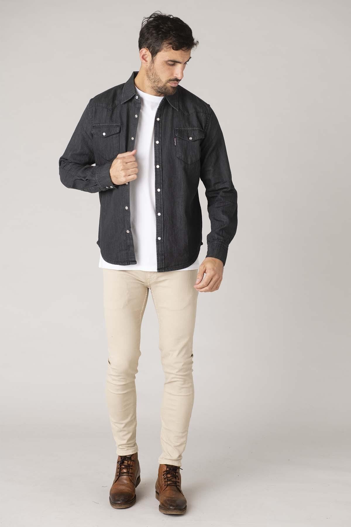 Gray denim cotton shirt - Image n°2