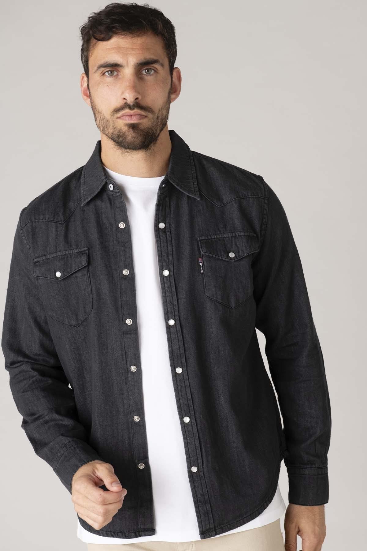 Gray denim cotton shirt - Image n°1