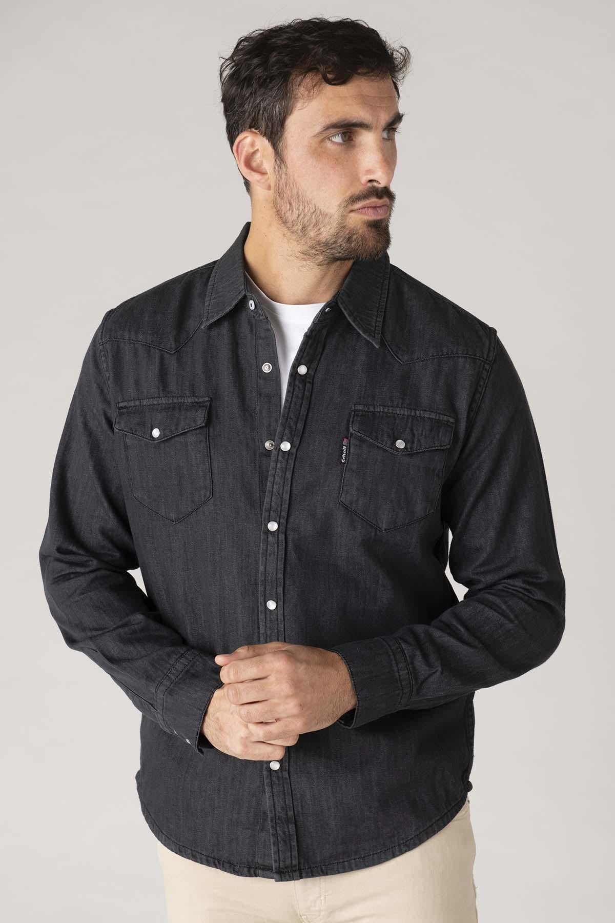 Gray denim cotton shirt - Image n°4