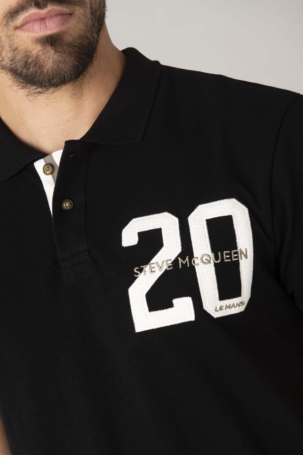 Black embroidered cotton polo number 20 - Image n°1