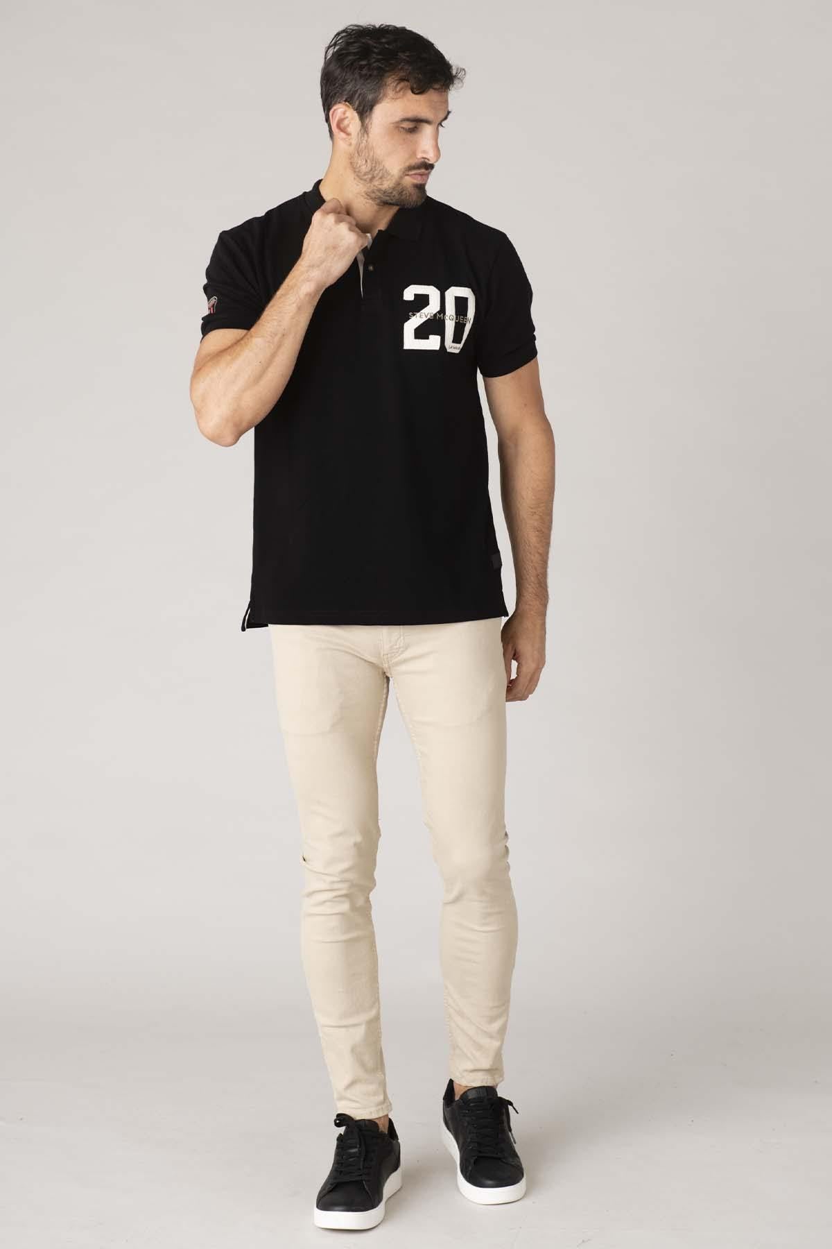 Black embroidered cotton polo number 20 - Image n°2