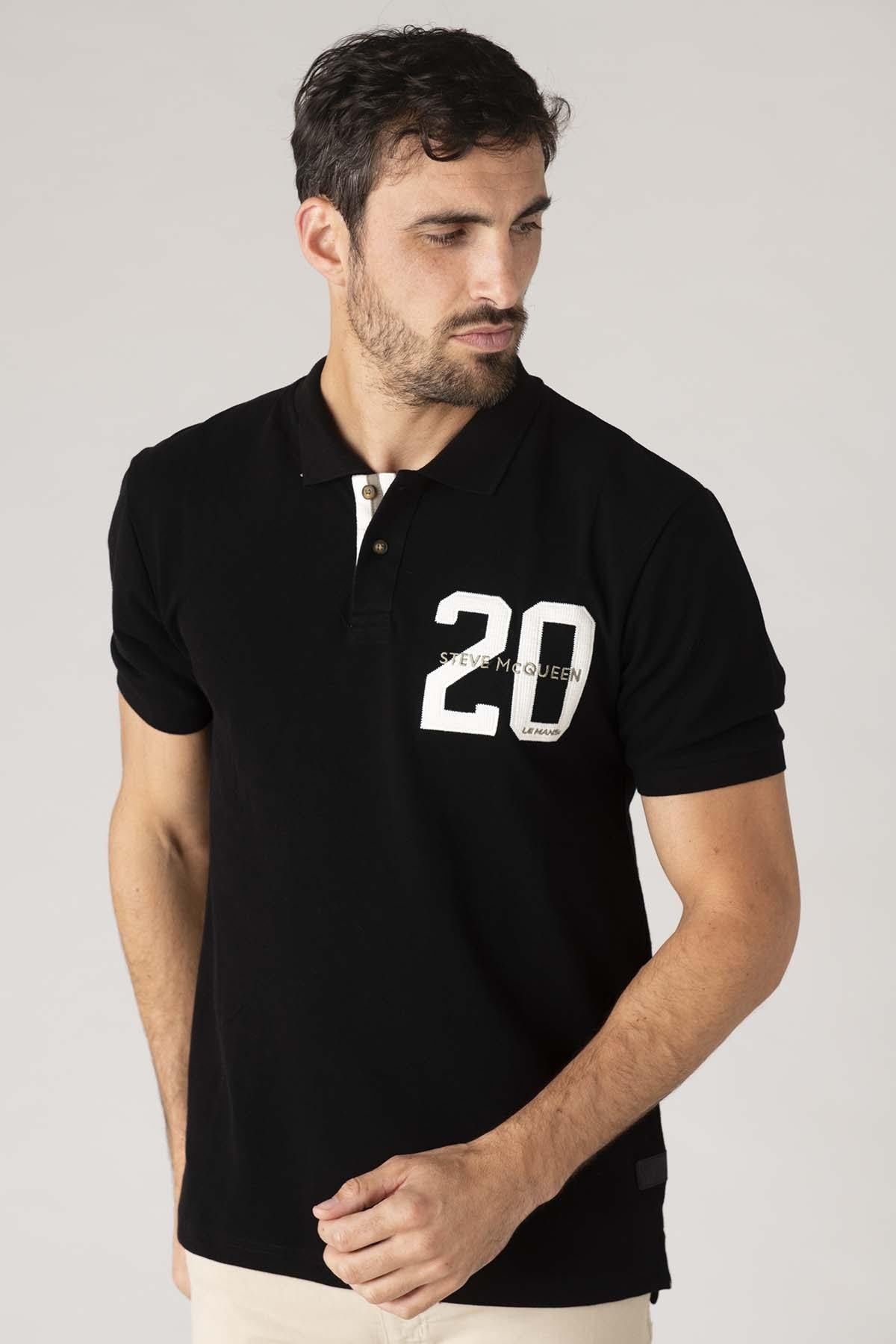 Black embroidered cotton polo number 20 - Image n°3