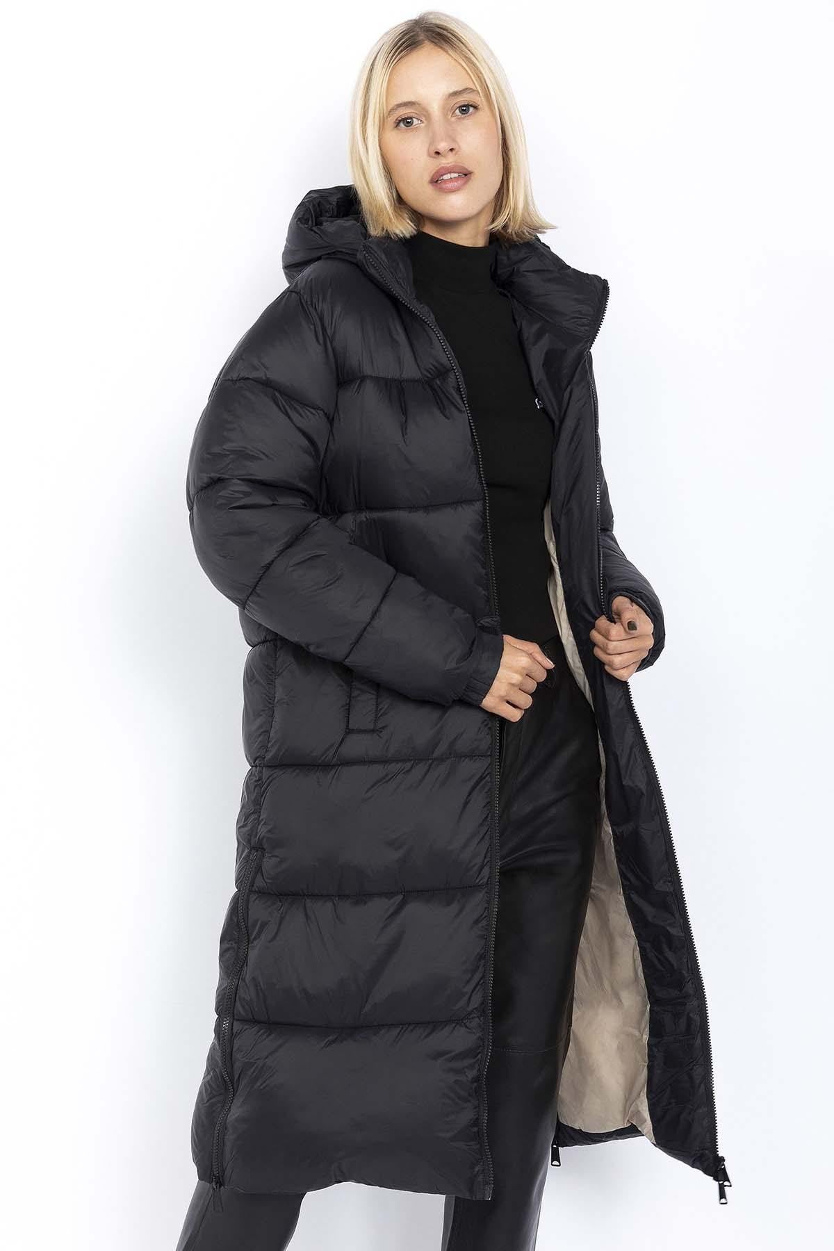 Extra-long eco-responsible black down jacket - Image n°2