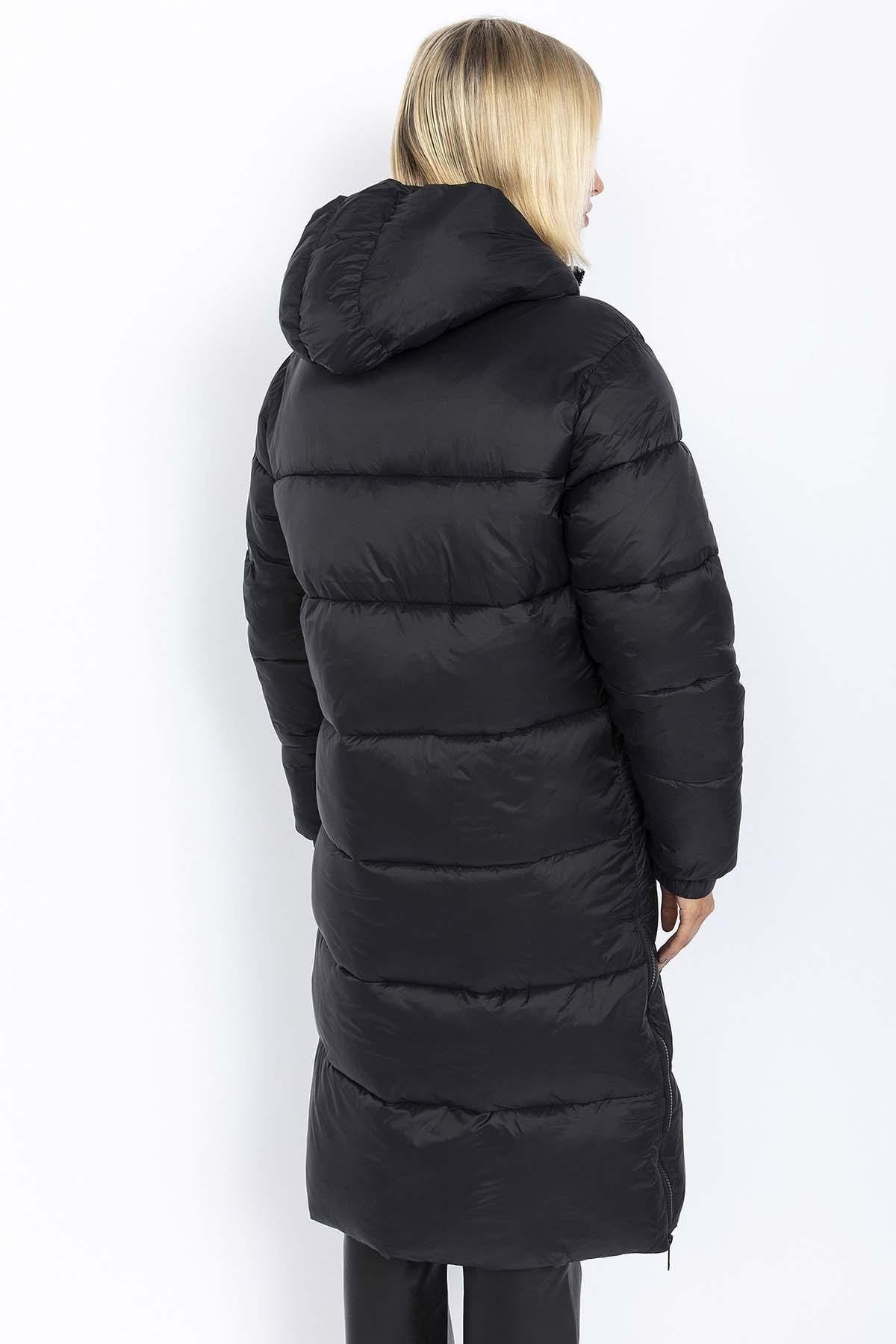 Extra-long eco-responsible black down jacket - Image n°5