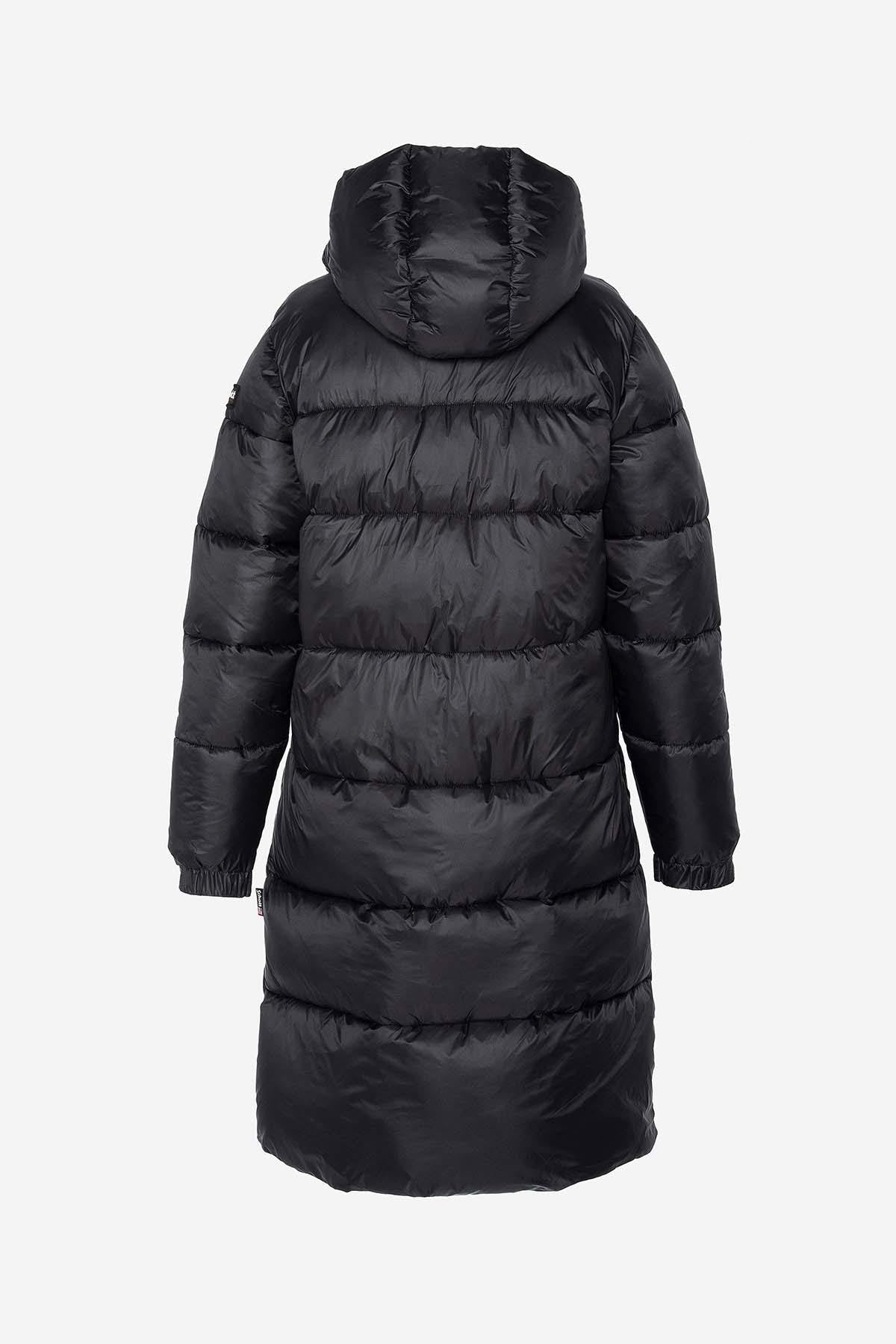 Extra-long eco-responsible black down jacket - Image n°7