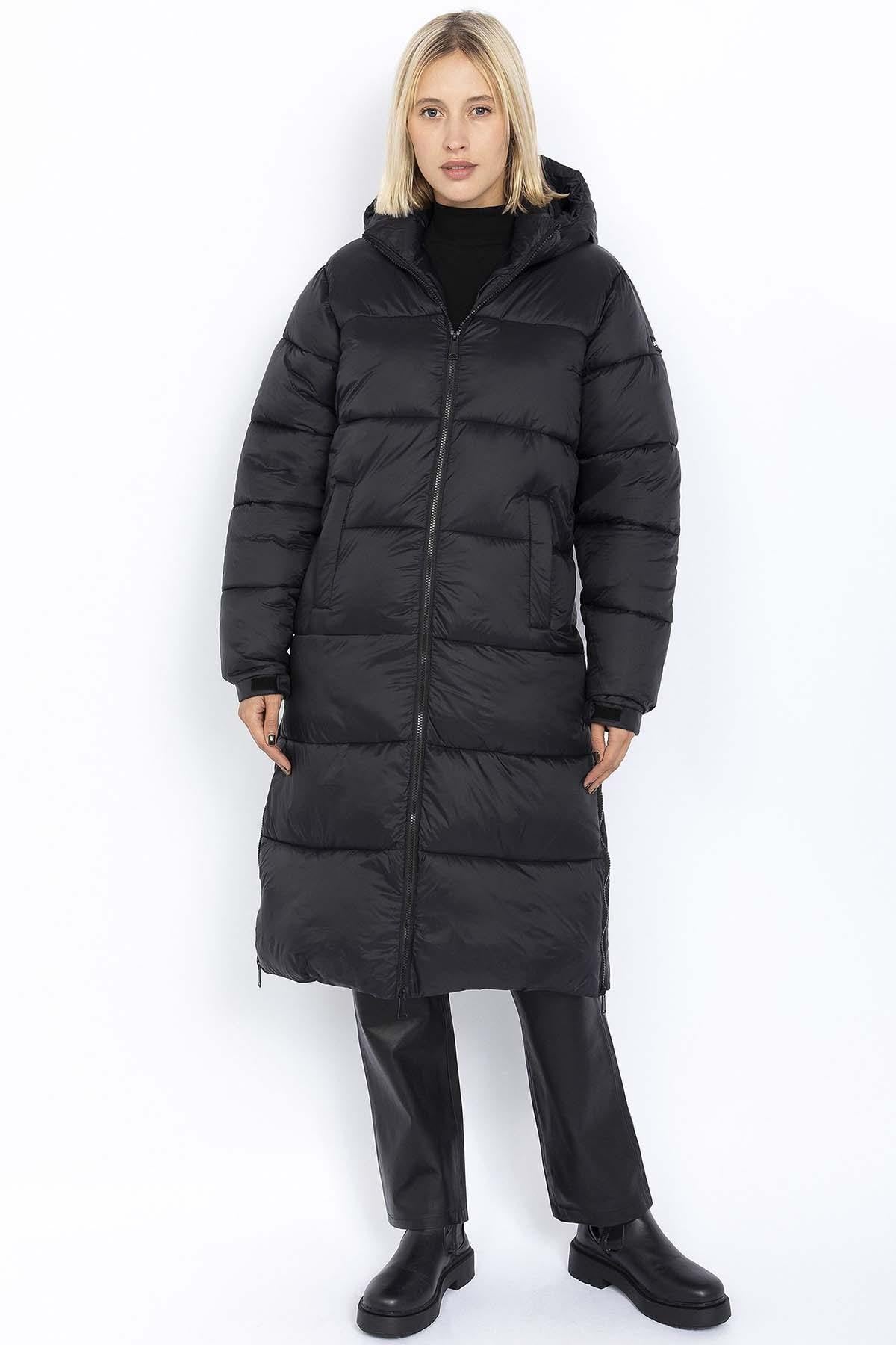 Extra-long eco-responsible black down jacket - Image n°4