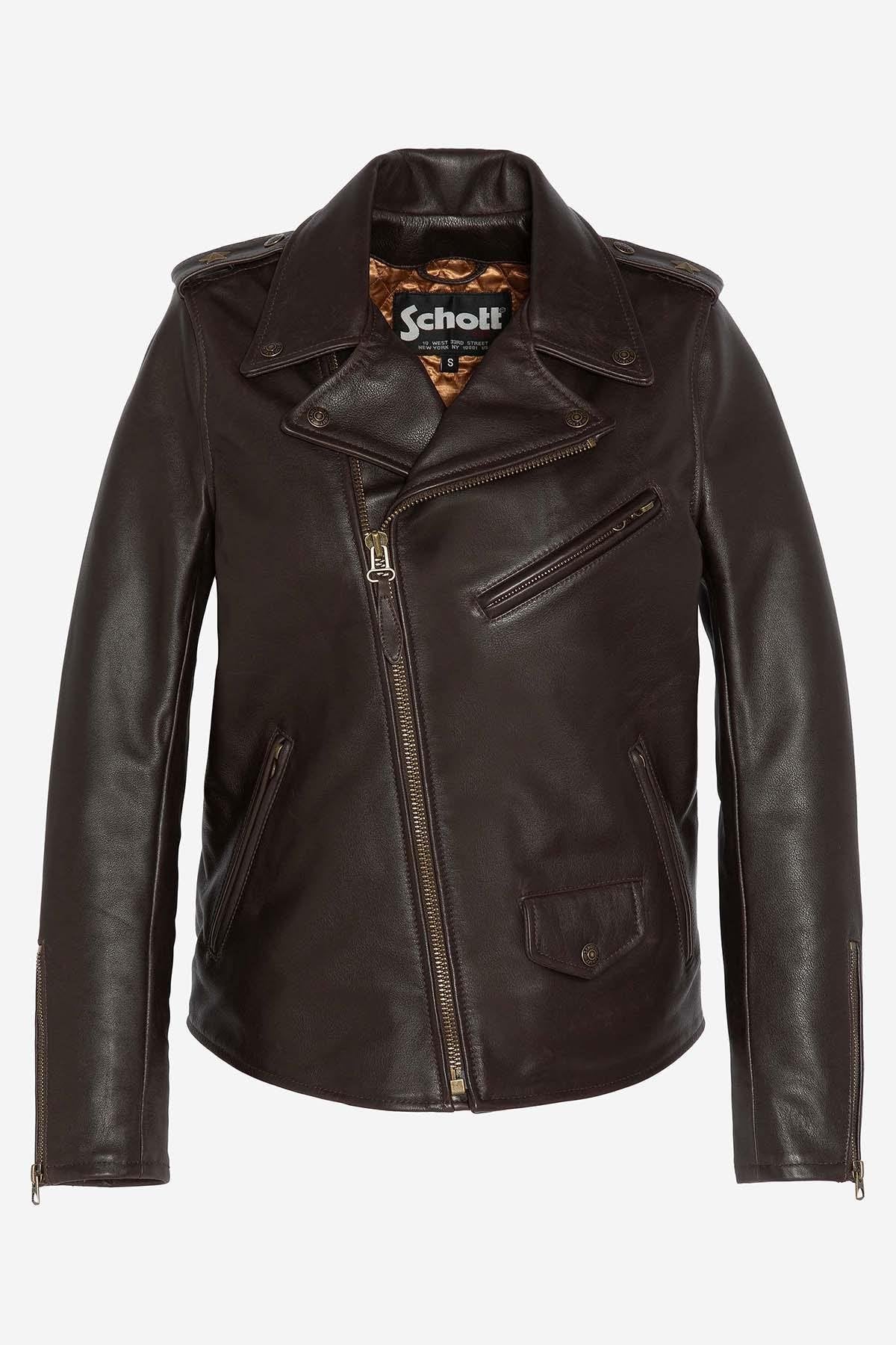 Women’s dark brown leather perfecto - Image n°1