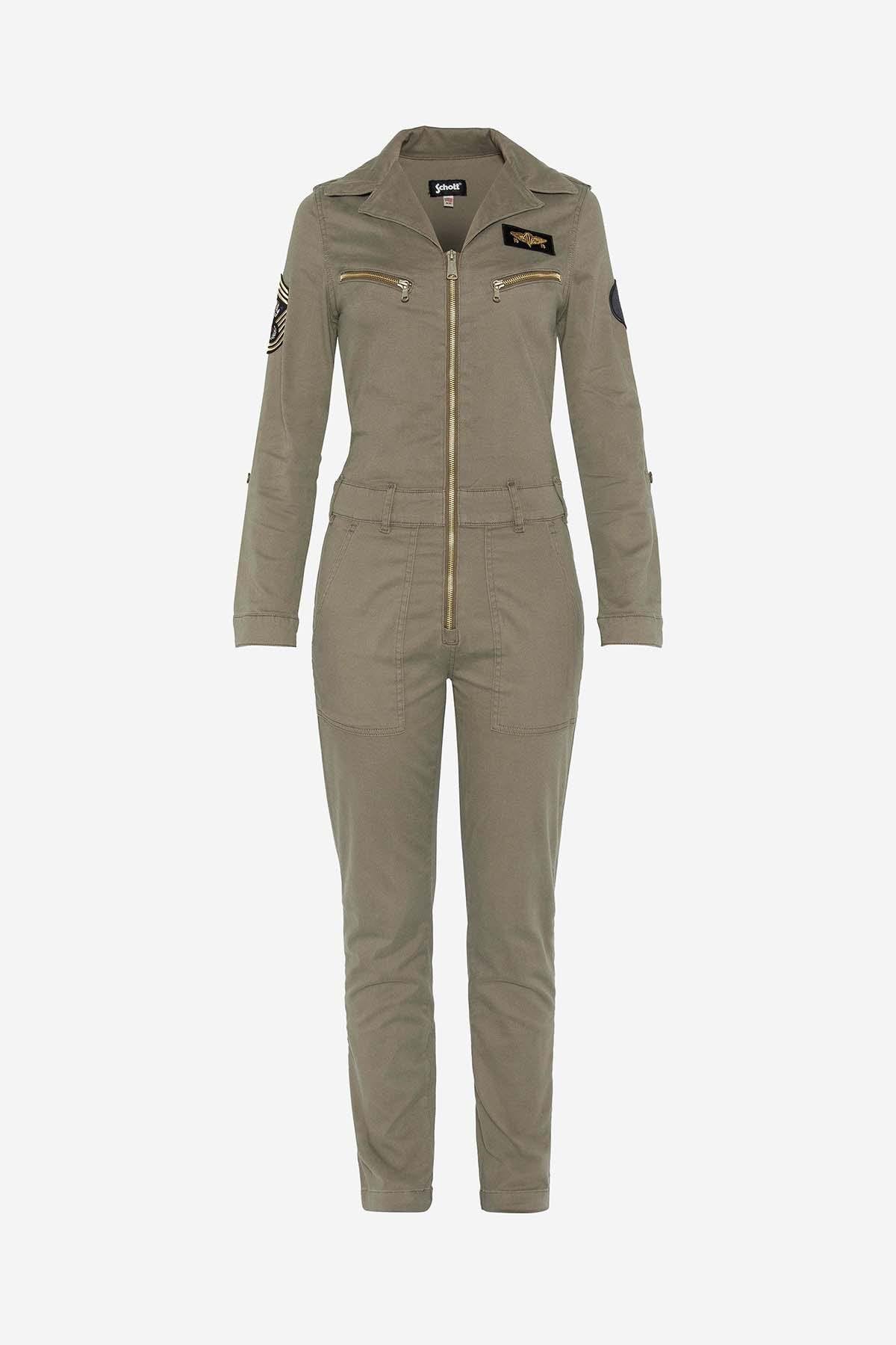 Women's light khaki military style jumpsuit - Image n°3