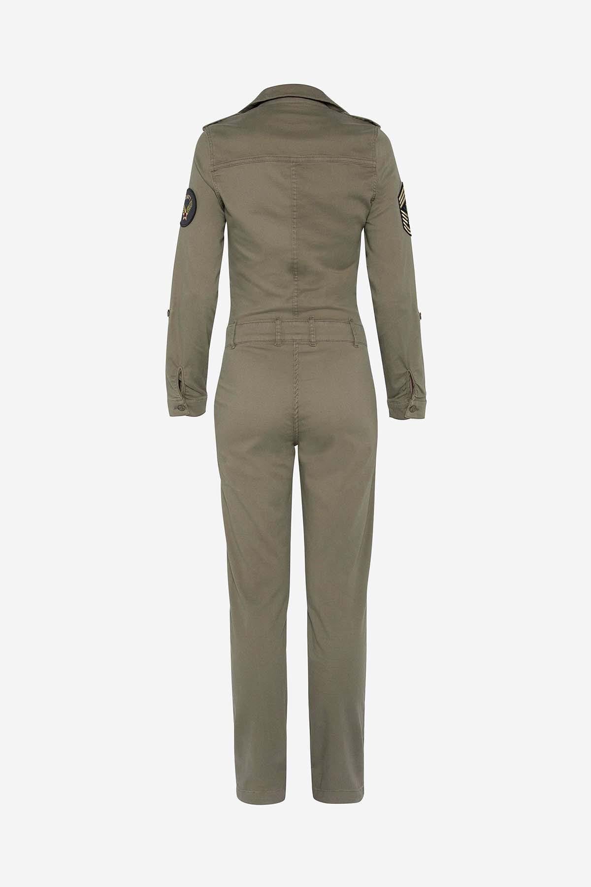 Women's light khaki military style jumpsuit - Image n°5