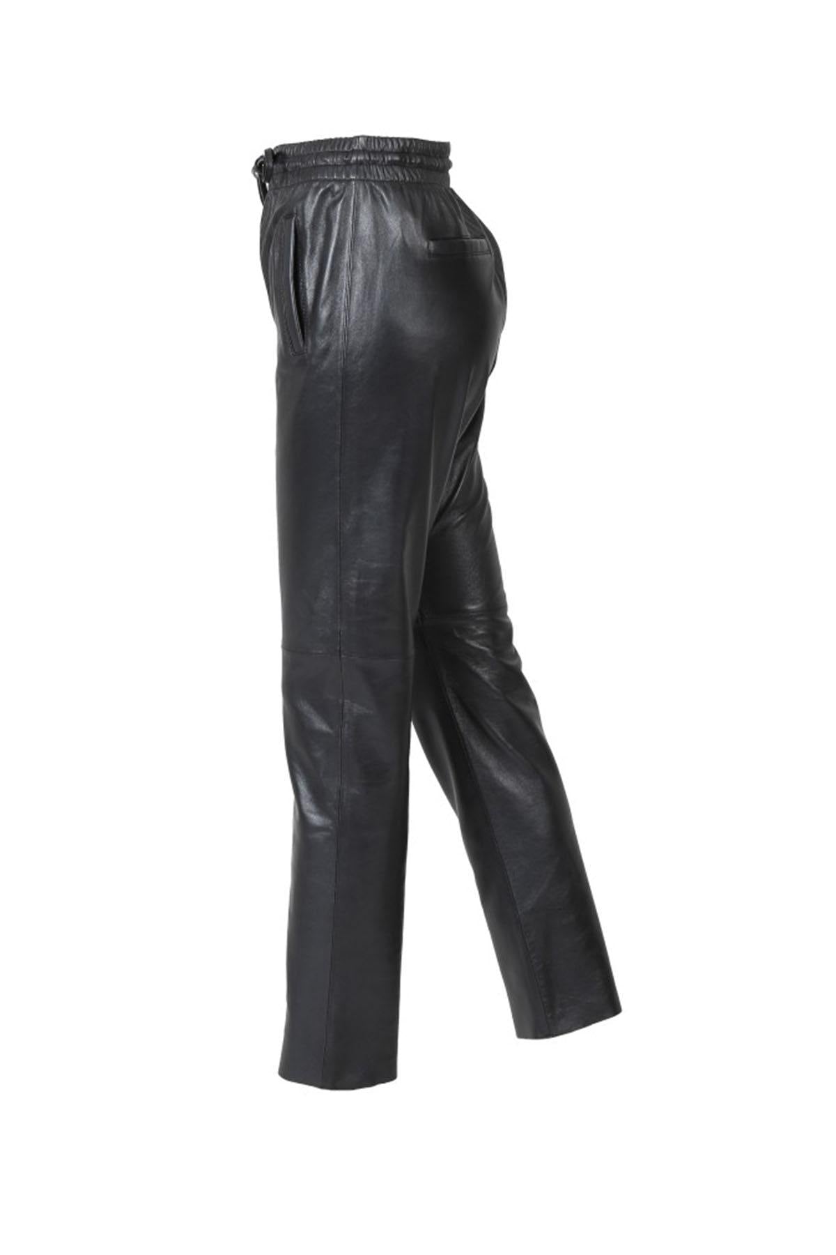 Black metallic effect leather joggers - Image n°7