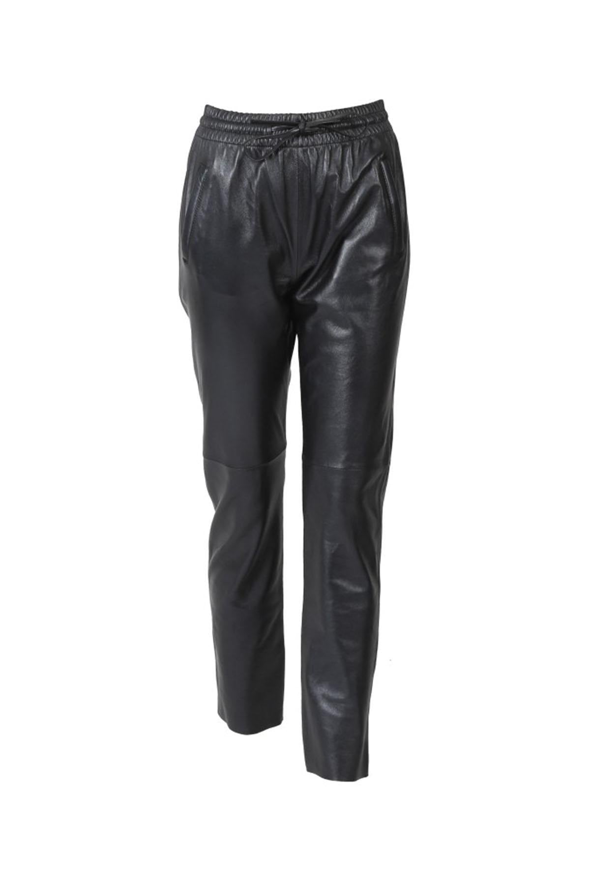 Black metallic effect leather joggers - Image n°6