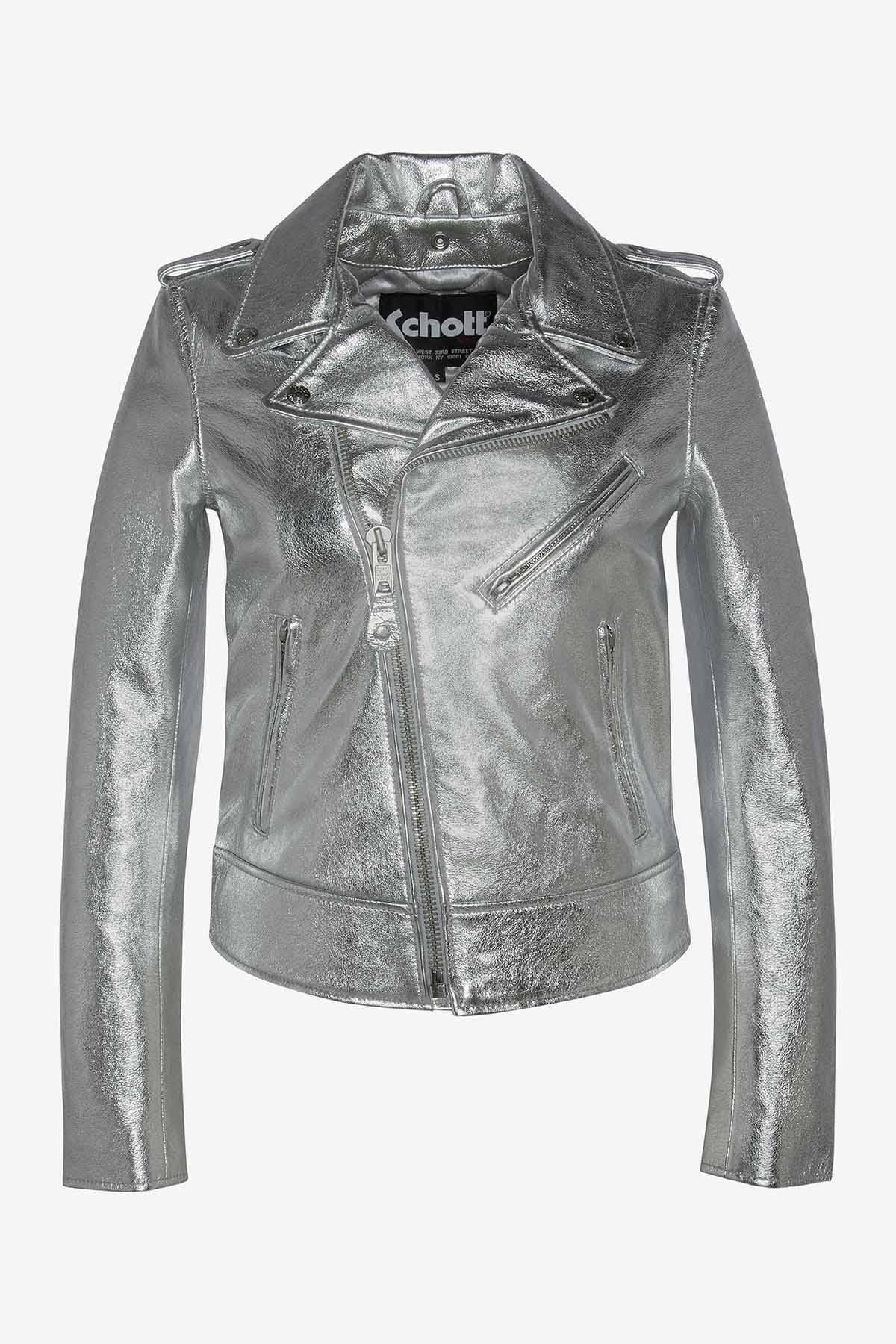 Perfecto in silver metallic effect leather - Image n°1