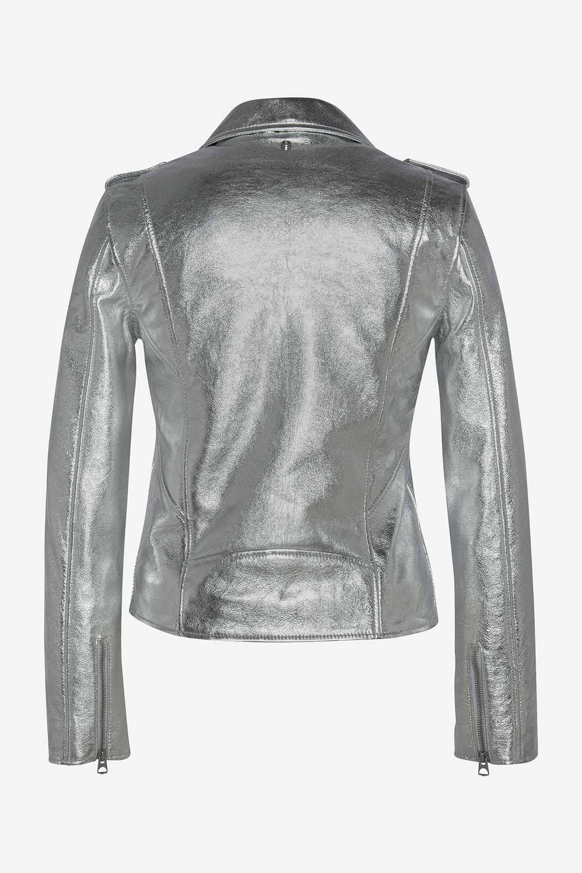 Perfecto in silver metallic effect leather - Image n°2