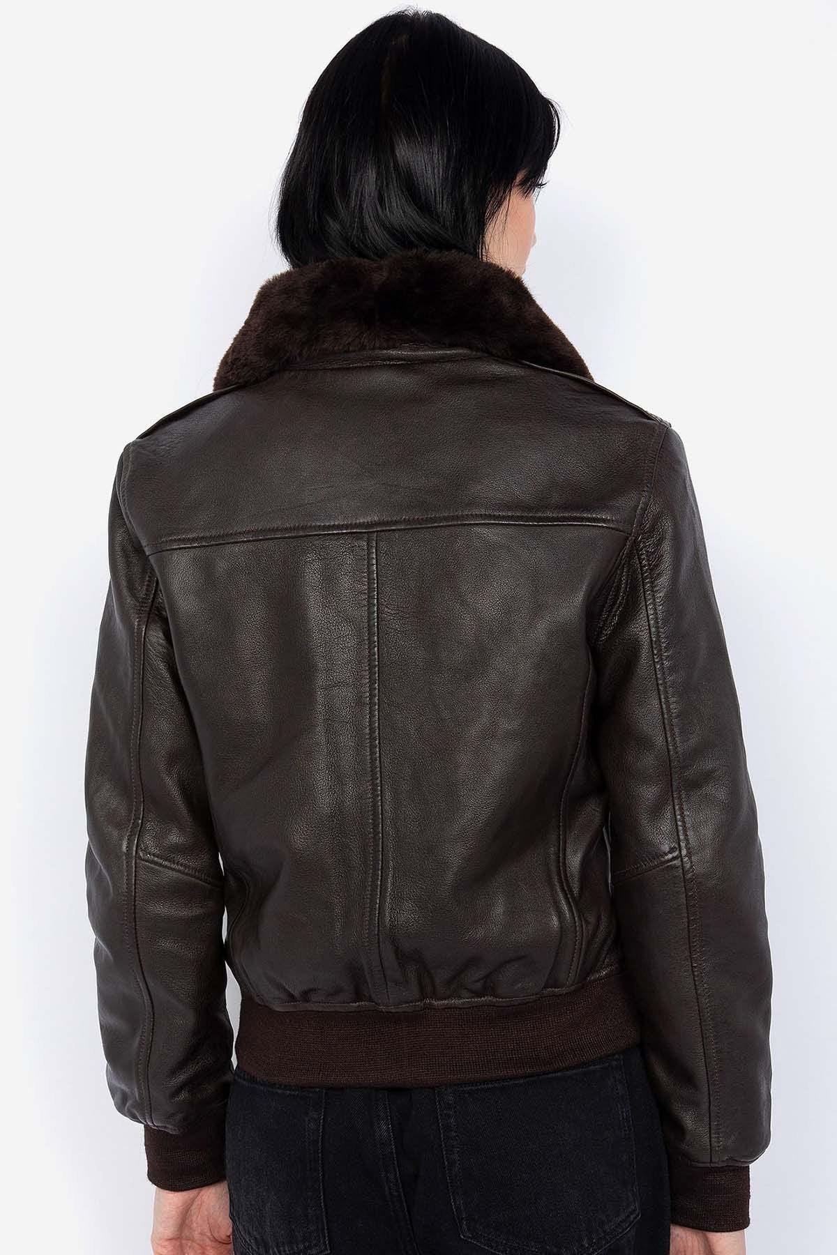 Leather bomber jacket with chest badge - Image n°4