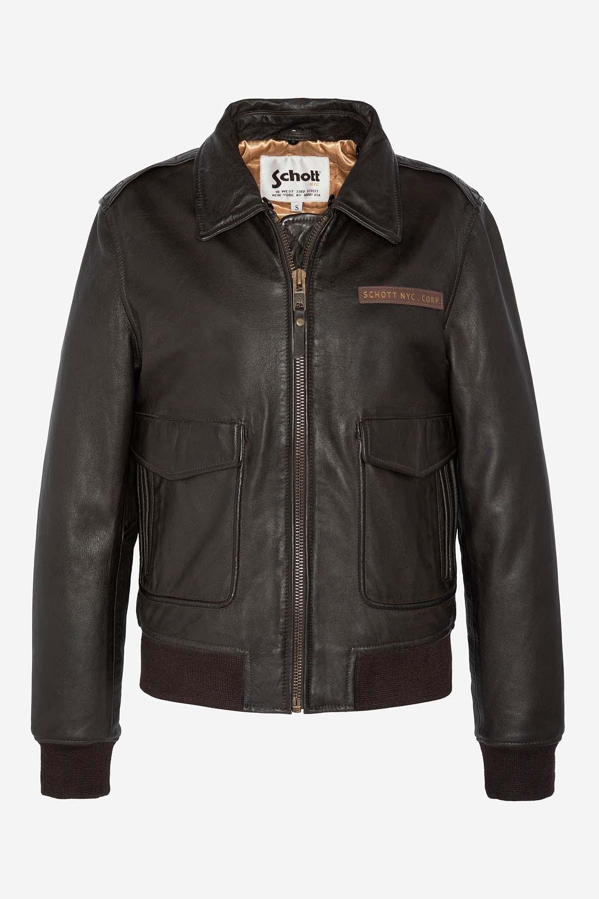 Leather bomber jacket with chest badge - Image n°5