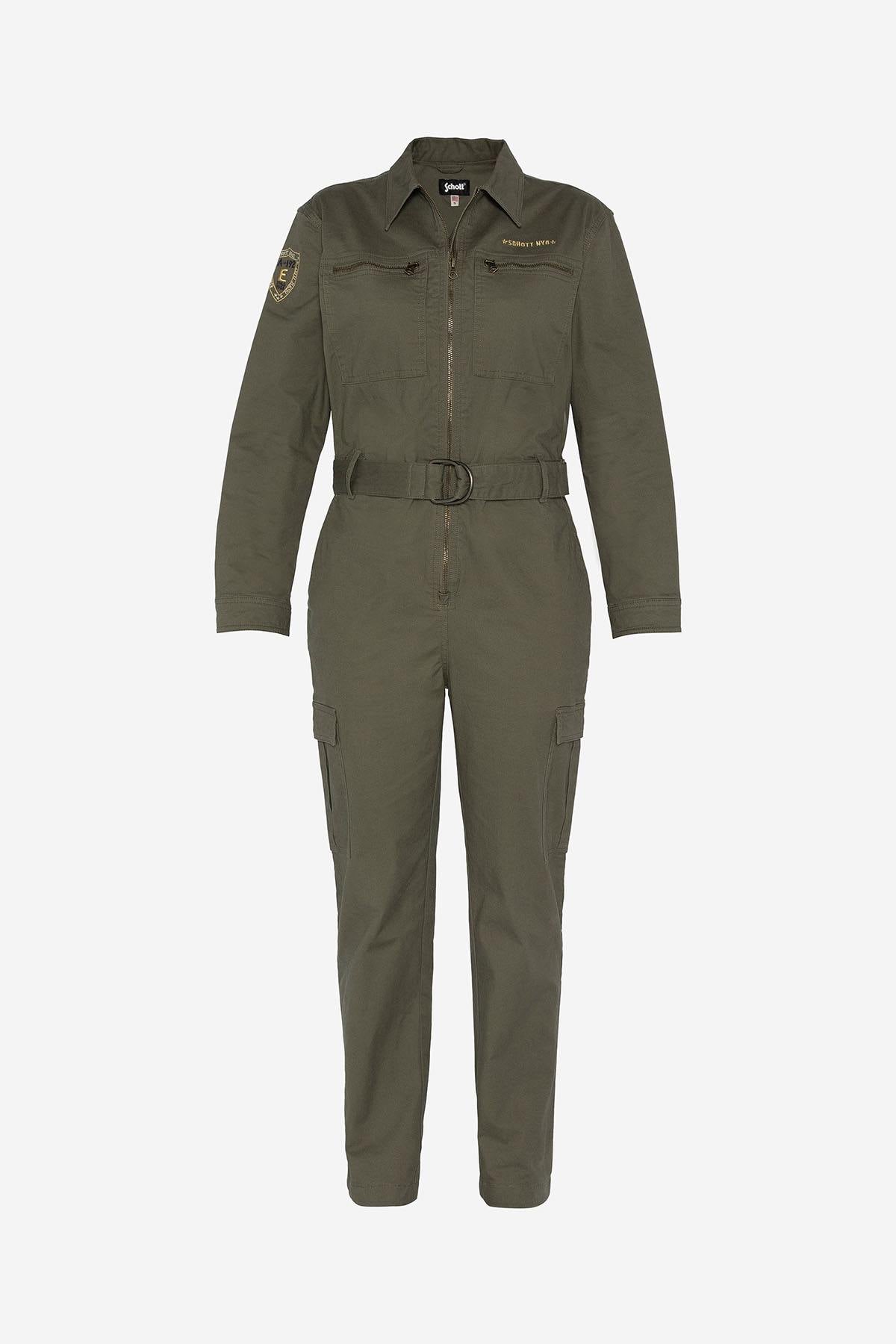 Khaki cotton military jumpsuit for women - Image n°6