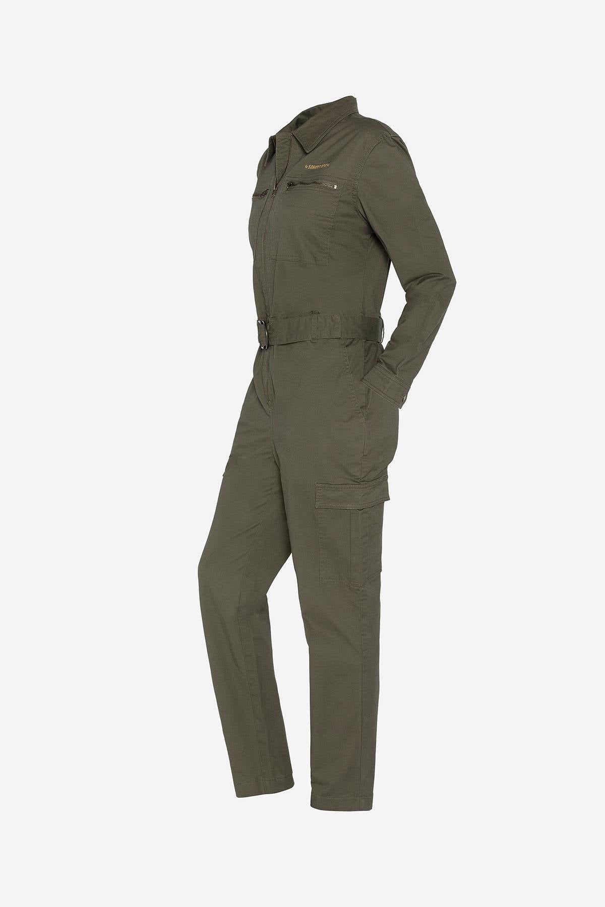 Khaki cotton military jumpsuit for women - Image n°8