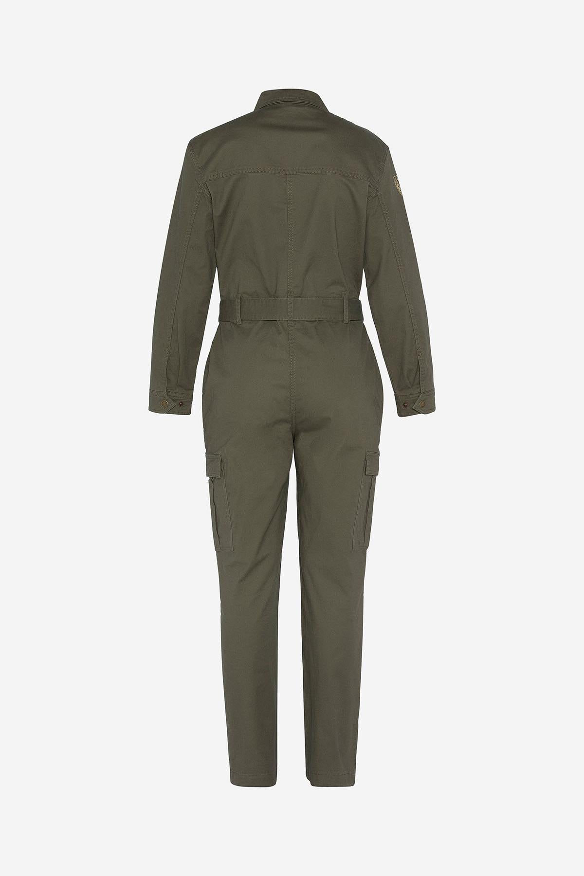 Khaki cotton military jumpsuit for women - Image n°9