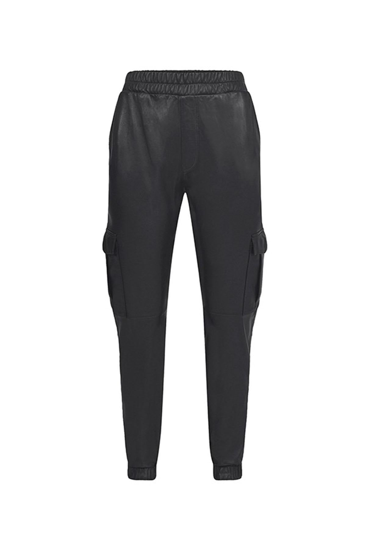 Black leather cargo pants for women - Image n°6