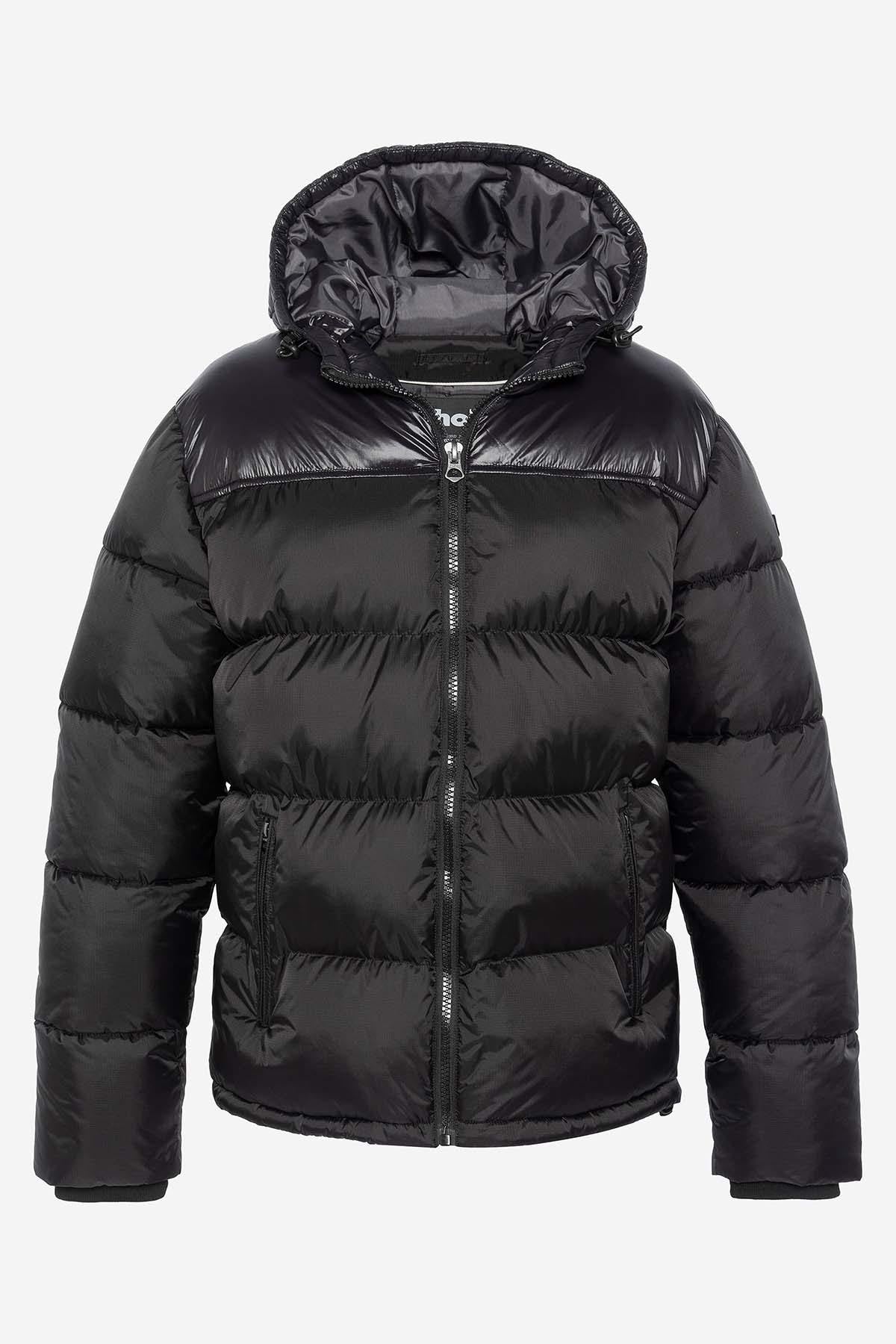 Nylon down jacket with black hood - Image n°6