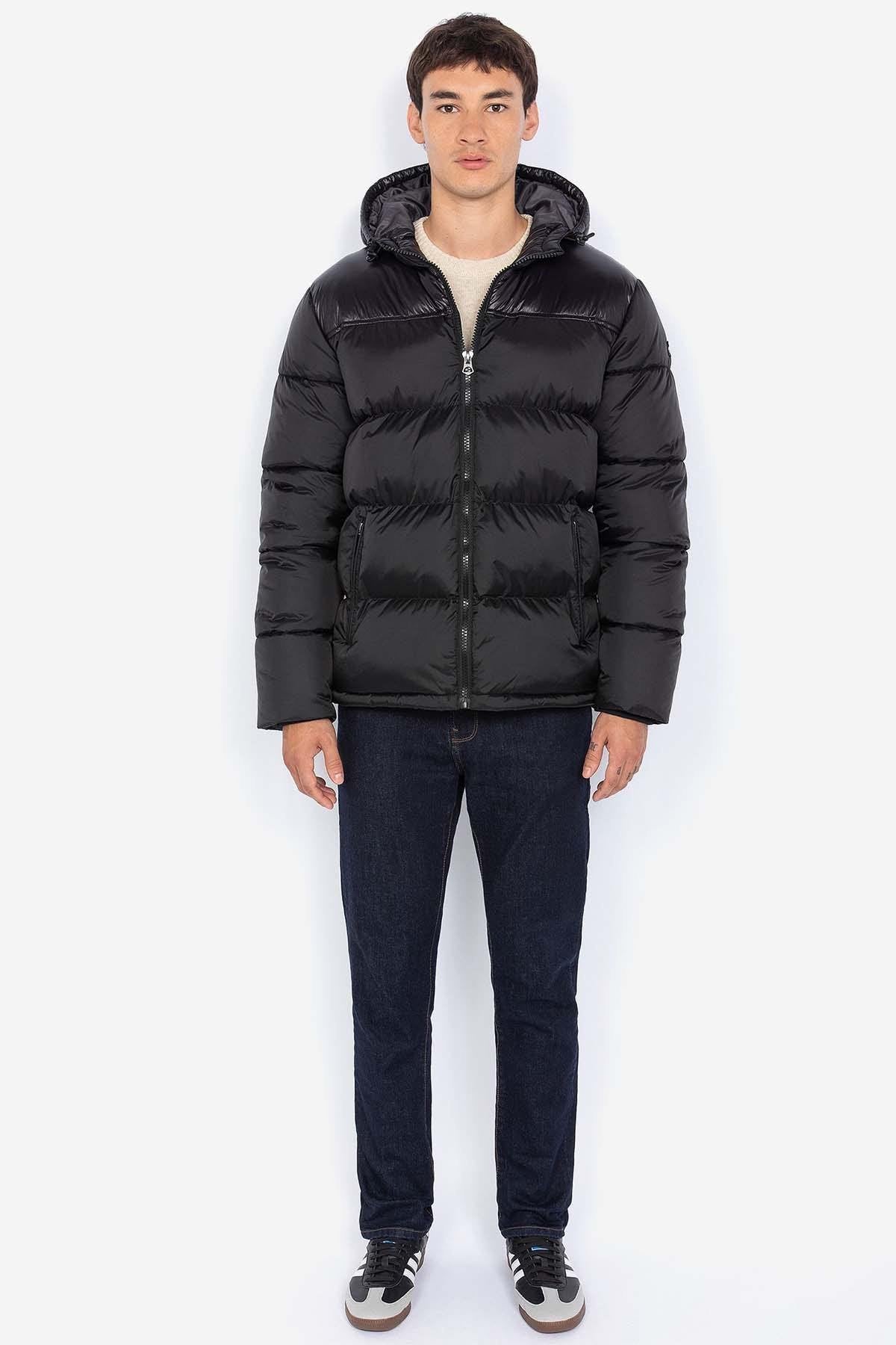 Nylon down jacket with black hood - Image n°3