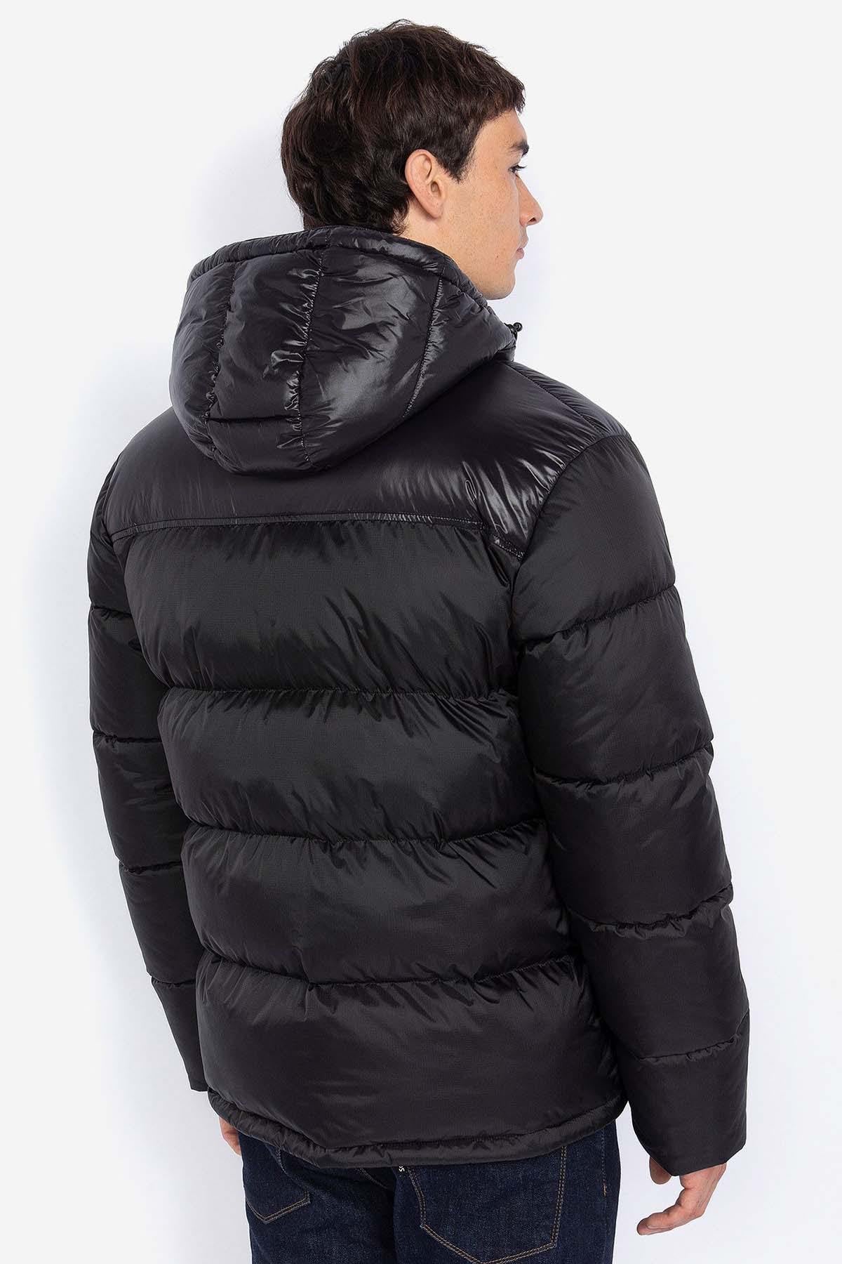 Nylon down jacket with black hood - Image n°2