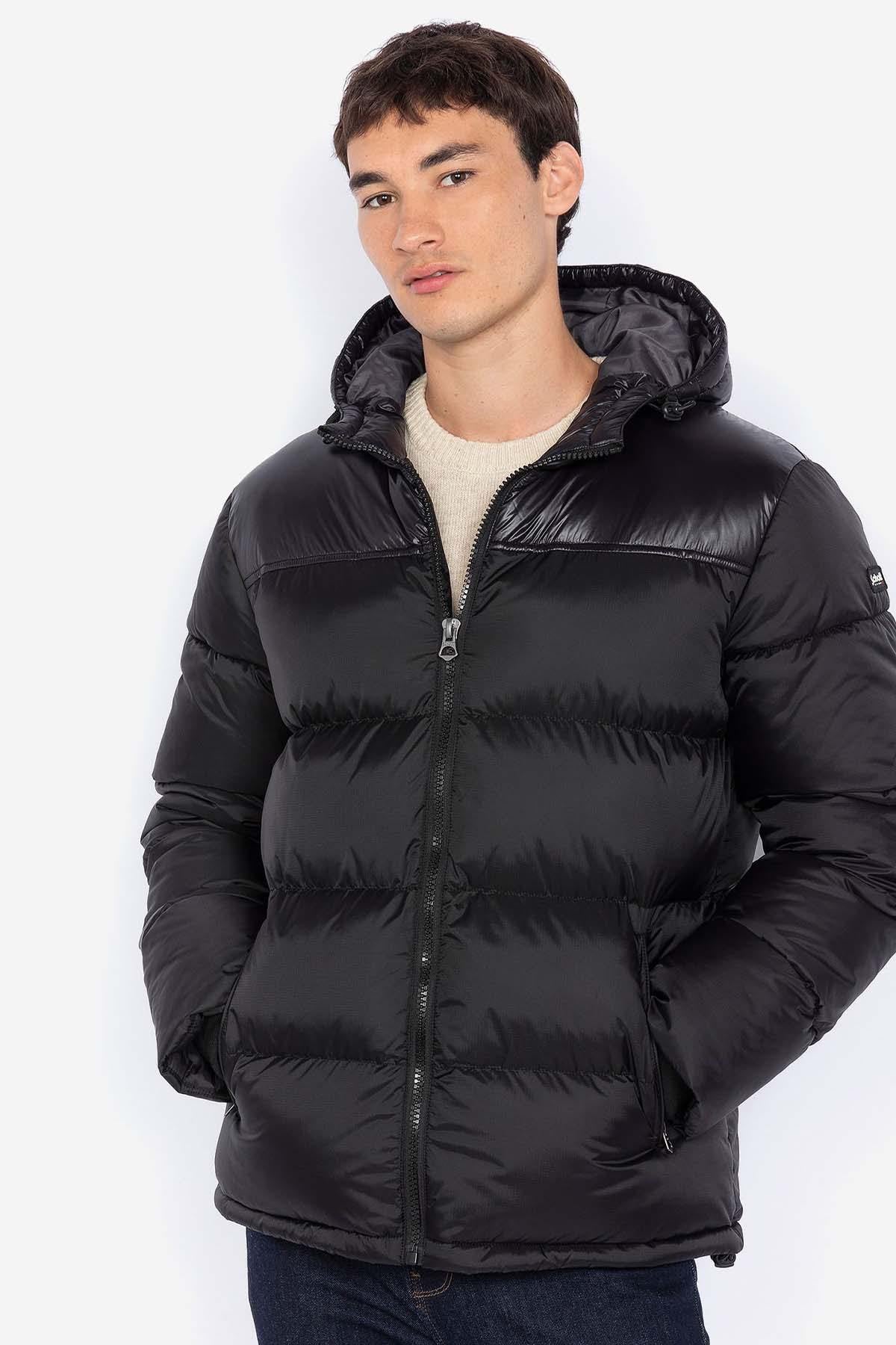 Nylon down jacket with black hood - Image n°5