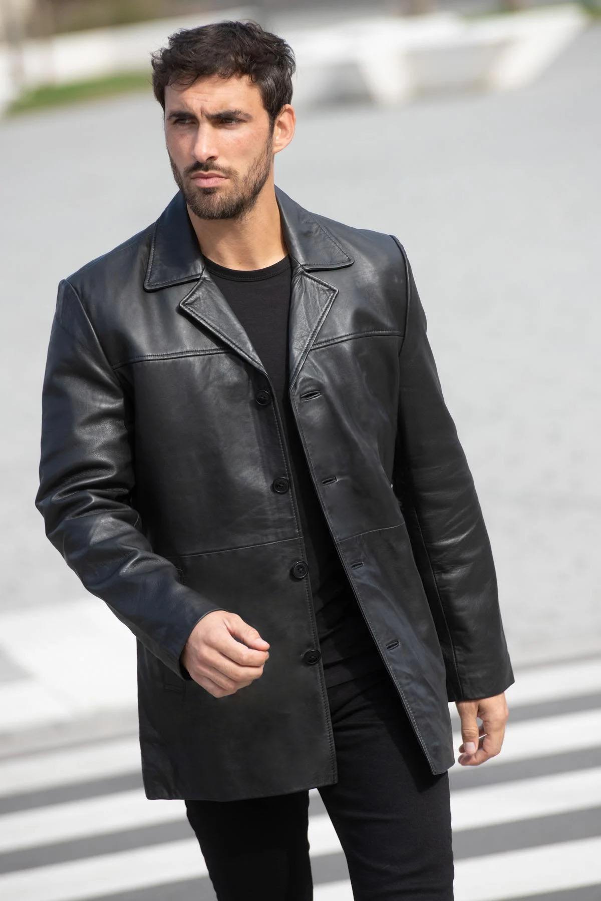 Mid-length lambskin jacket - Image n°1