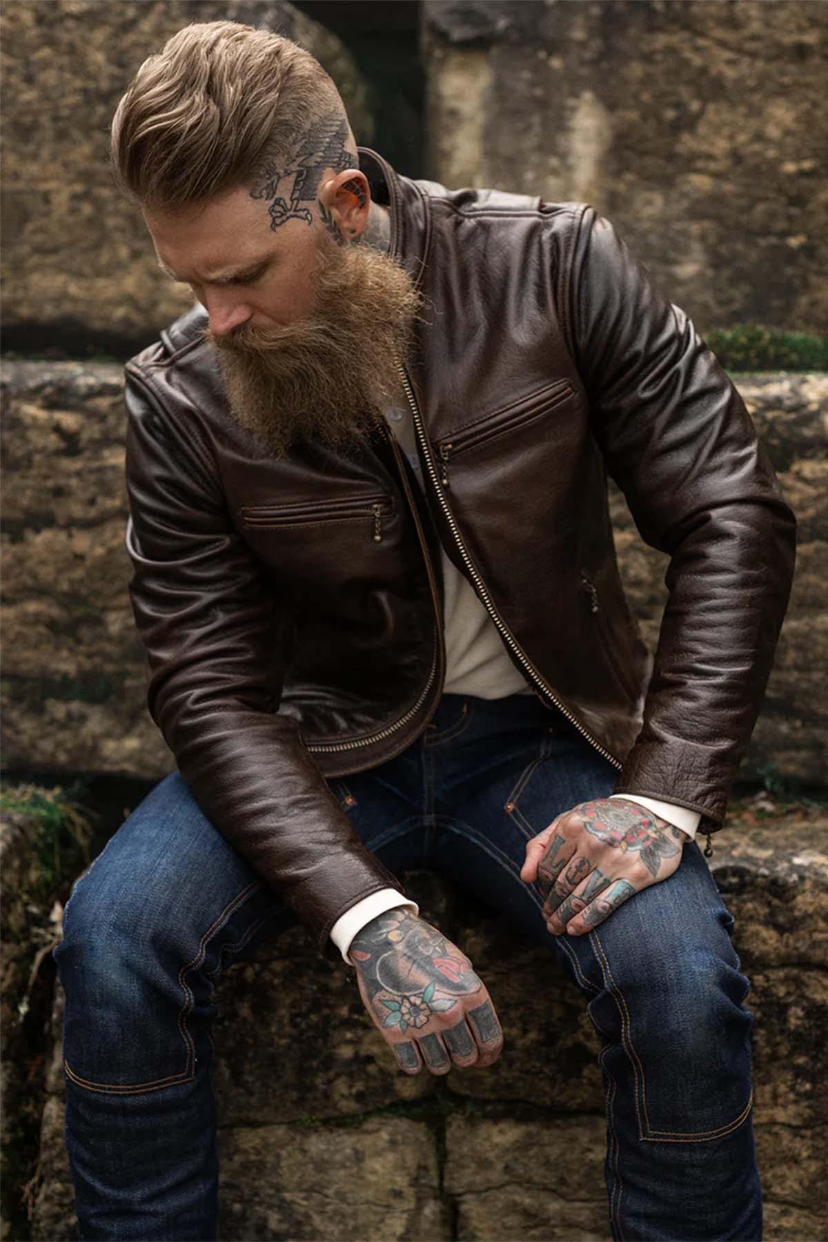 Quality leather jacket with vintage biker collar - Image n°4