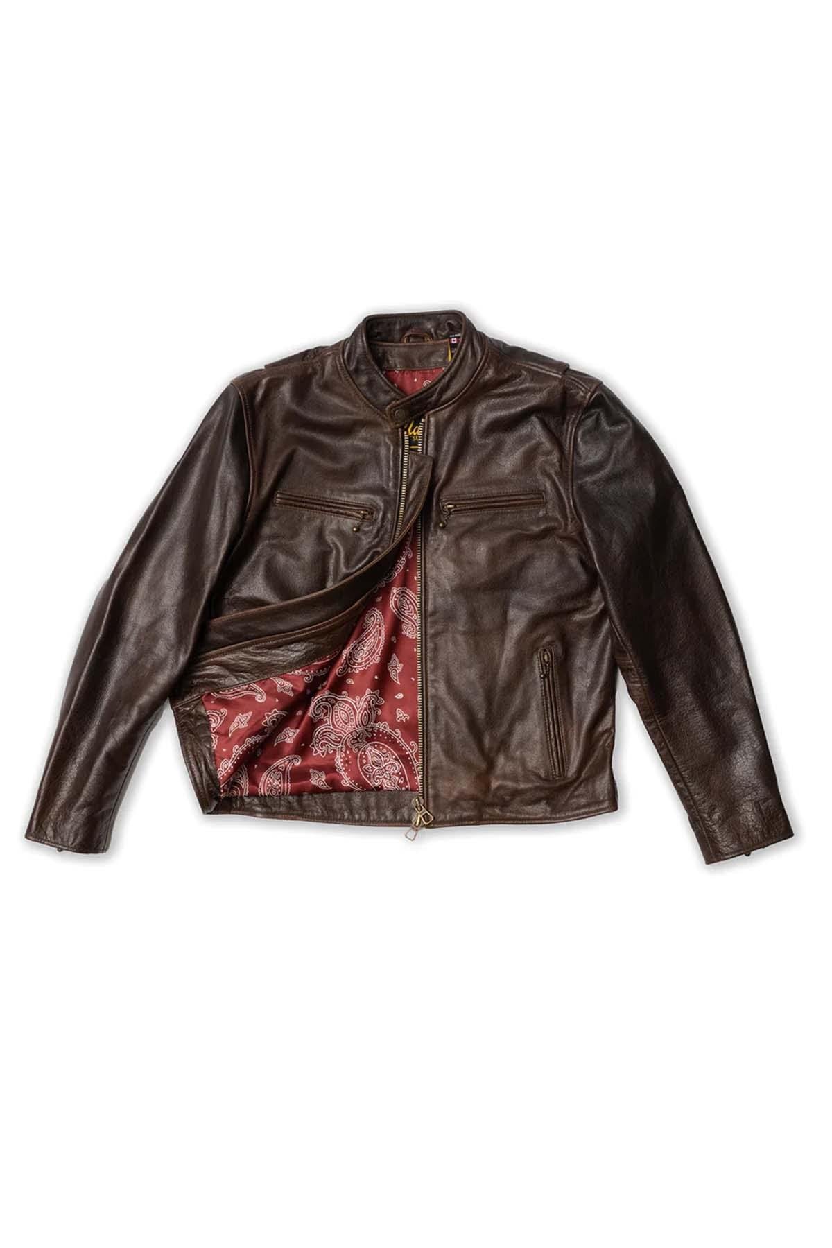 Quality leather jacket with vintage biker collar - Image n°9